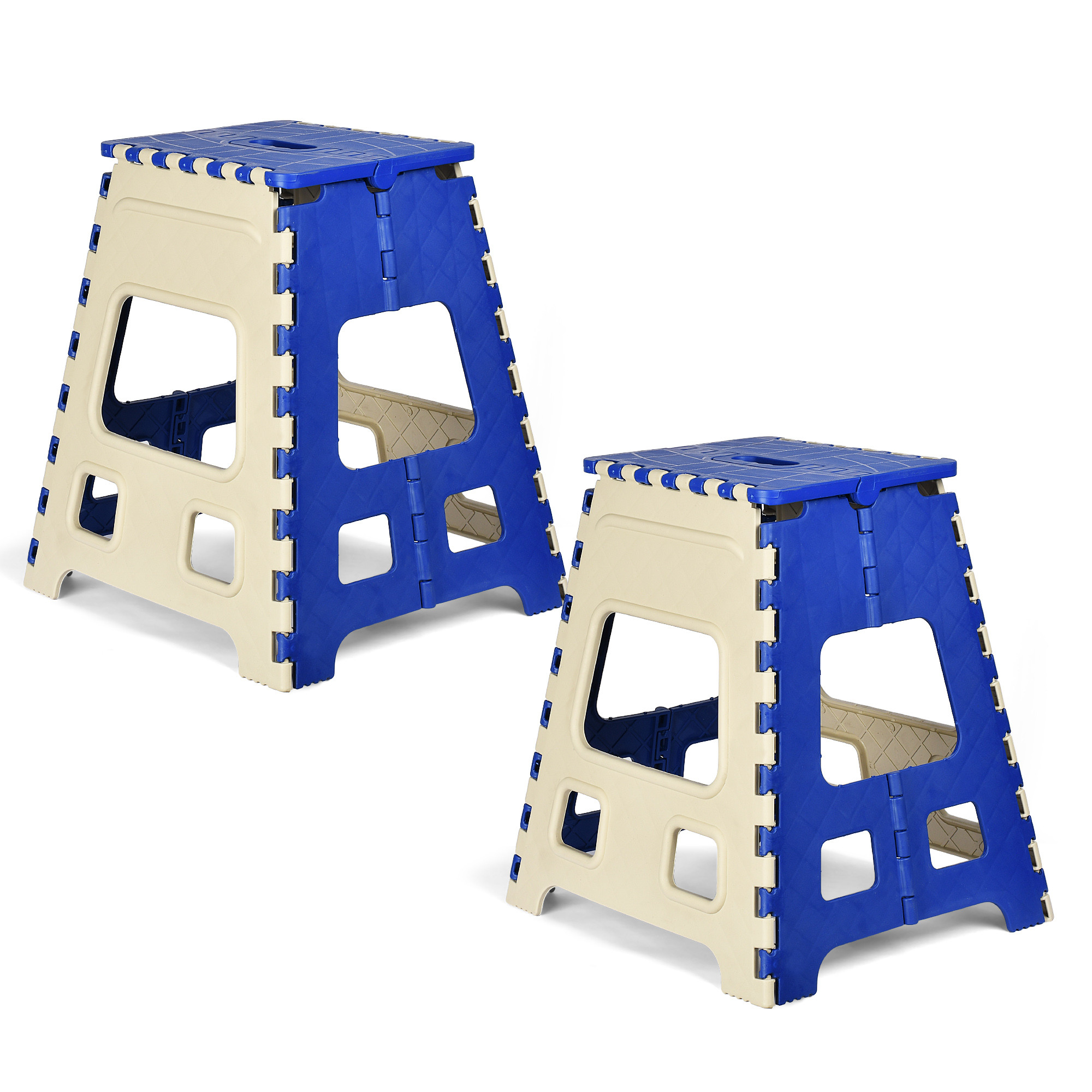Kuber Industries Stool | Foldable Stool | Collapsible Camping Chair | Stool for Outdoor-Fishing-Hiking-Gardening-Travel | Portable Stool | Multipurpose Sitting Stool | Large | Cream & Blue