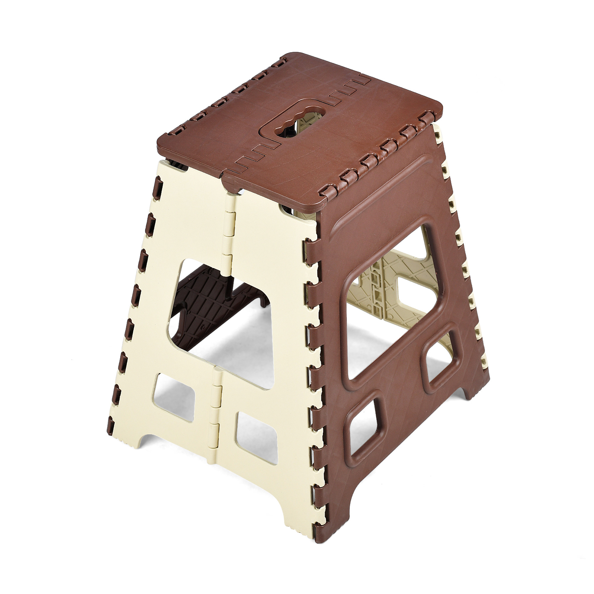 Kuber Industries Stool | Foldable Stool | Collapsible Camping Chair | Stool for Outdoor-Fishing-Hiking-Gardening-Travel | Portable Stool | Multipurpose Sitting Stool | Large | Cream & Brown