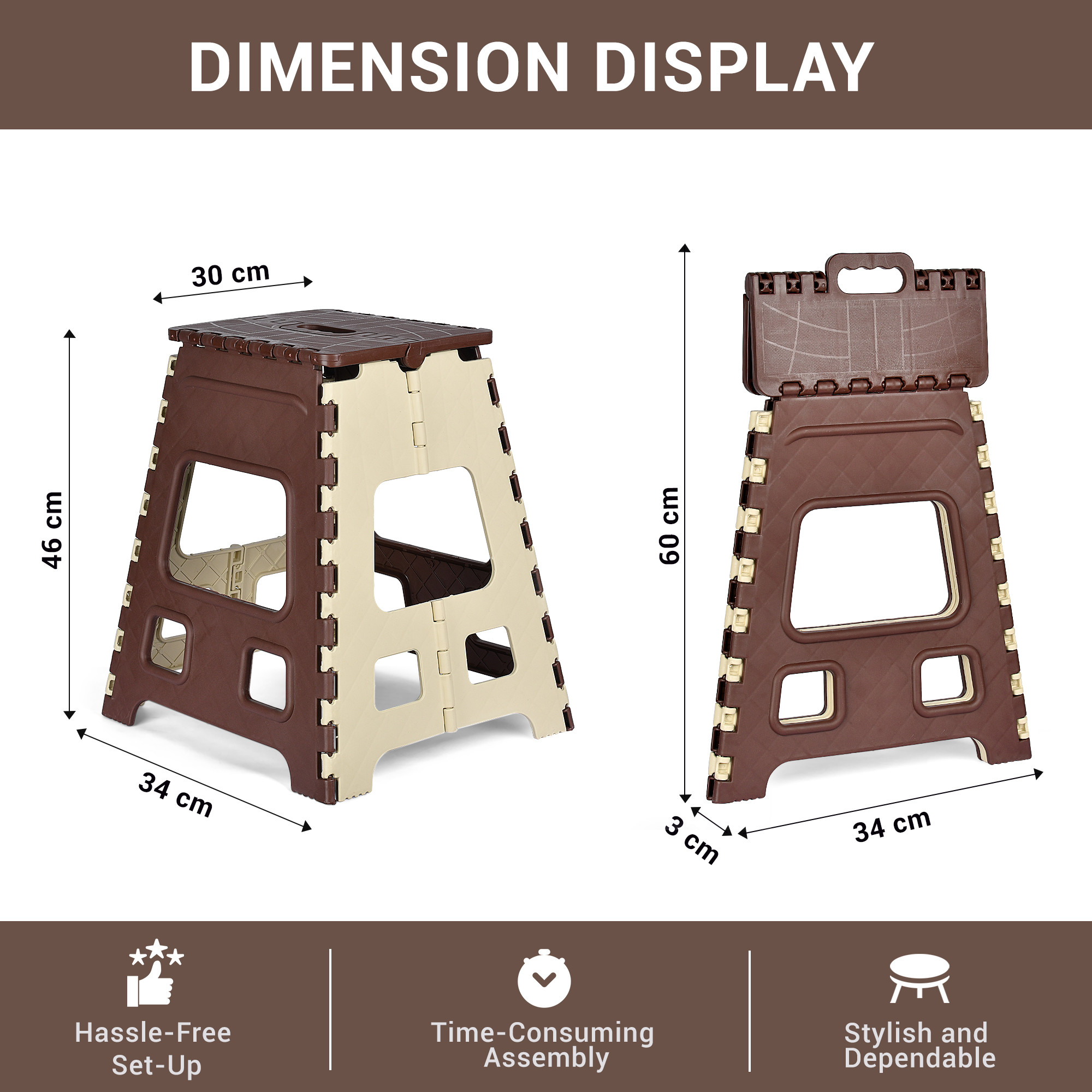 Kuber Industries Stool | Foldable Stool | Collapsible Camping Chair | Stool for Outdoor-Fishing-Hiking-Gardening-Travel | Portable Stool | Multipurpose Sitting Stool | Large | Cream & Brown