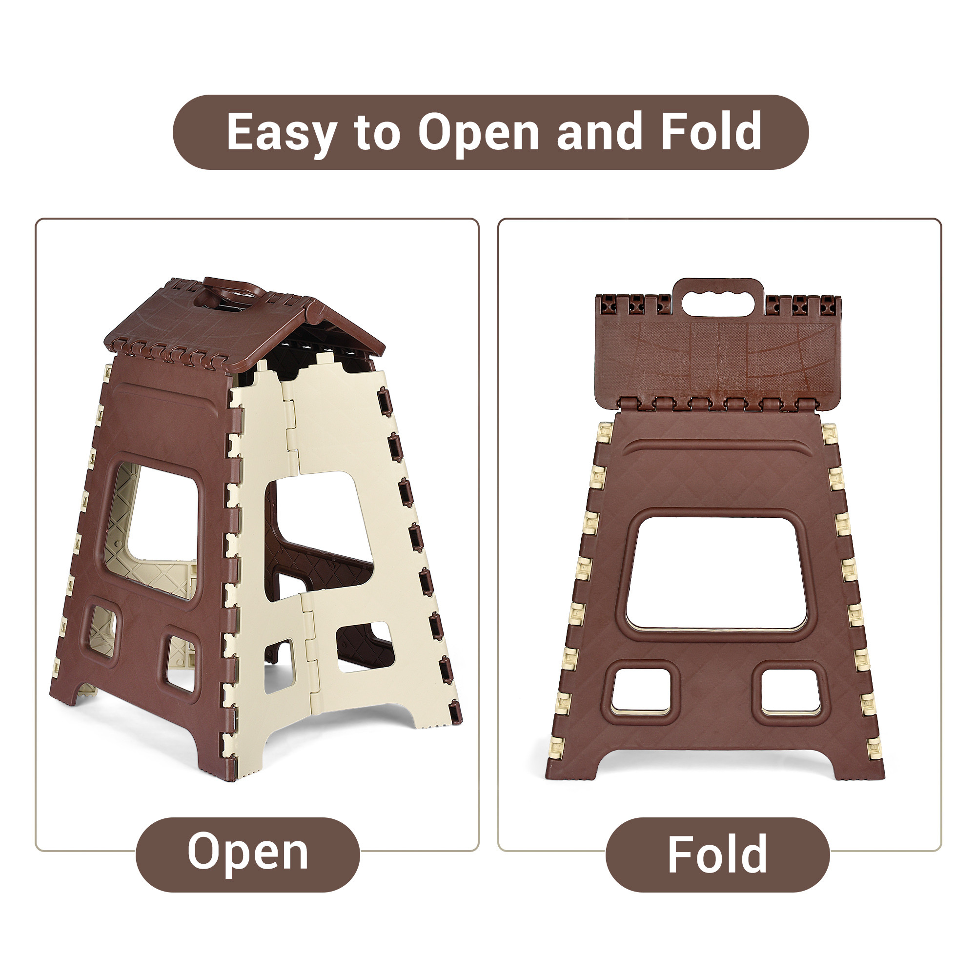 Kuber Industries Stool | Foldable Stool | Collapsible Camping Chair | Stool for Outdoor-Fishing-Hiking-Gardening-Travel | Portable Stool | Multipurpose Sitting Stool | Large | Cream & Brown