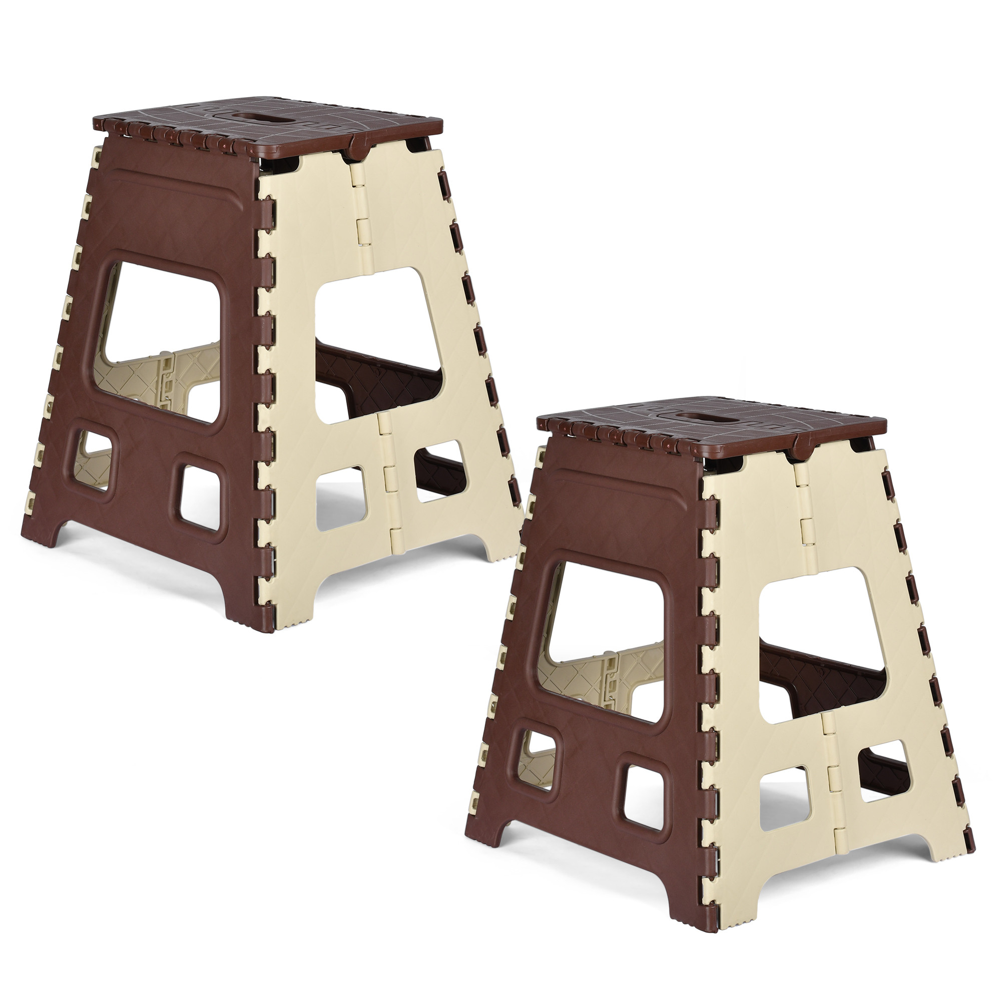 Kuber Industries Stool | Foldable Stool | Collapsible Camping Chair | Stool for Outdoor-Fishing-Hiking-Gardening-Travel | Portable Stool | Multipurpose Sitting Stool | Large | Cream & Brown
