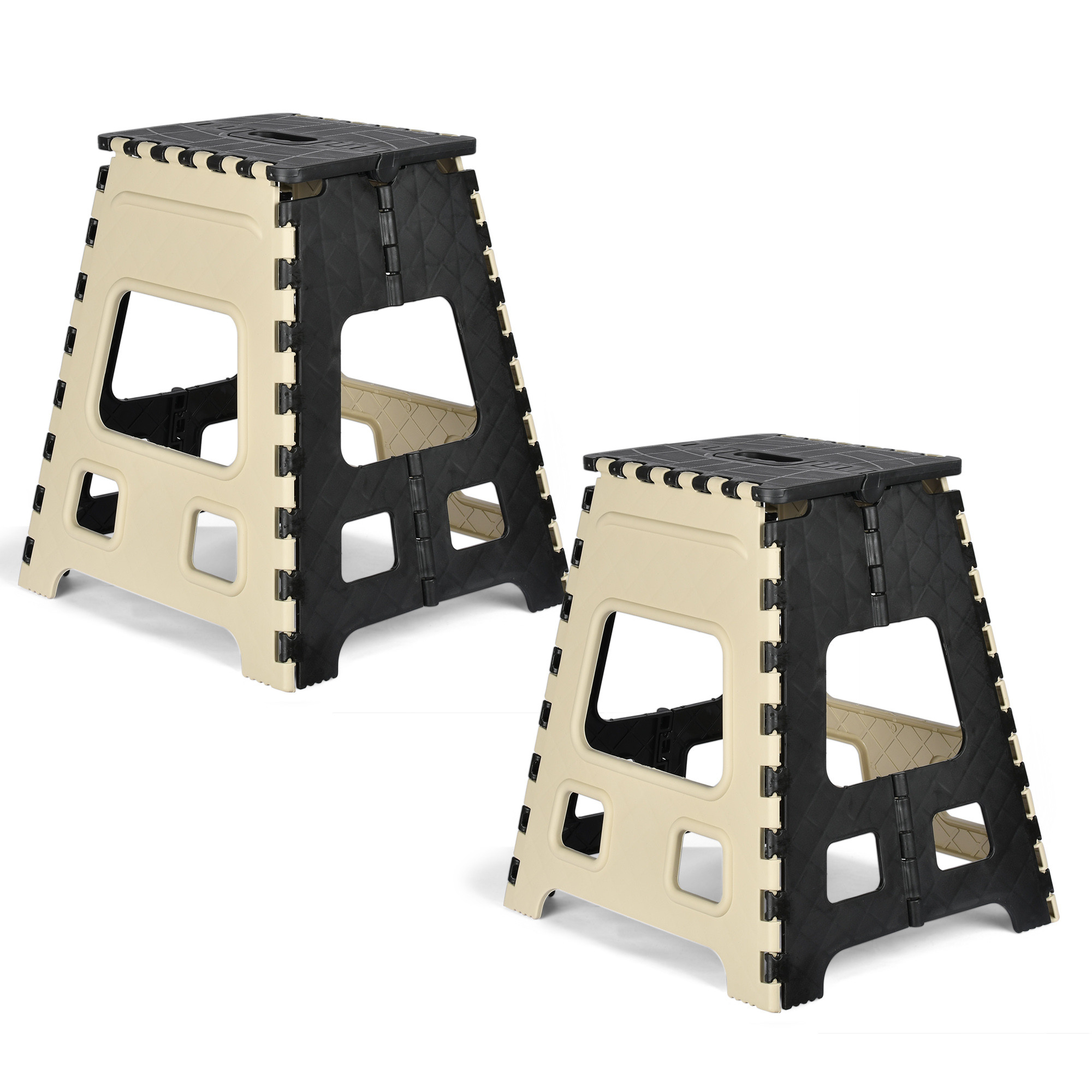 Kuber Industries Stool | Foldable Stool | Collapsible Camping Chair | Stool for Outdoor-Fishing-Hiking-Gardening-Travel | Portable Stool | Multipurpose Sitting Stool | Large | Cream & Black