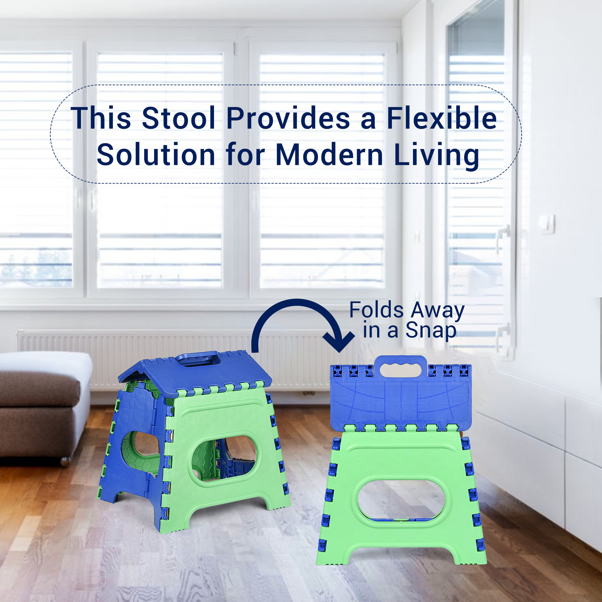 Kuber Industries Stool | Foldable Stool | Collapsible Camping Chair | Stool for Outdoor-Fishing-Hiking-Gardening-Travel | Portable Stool | Multipurpose Sitting Stool | Small | Green & Blue