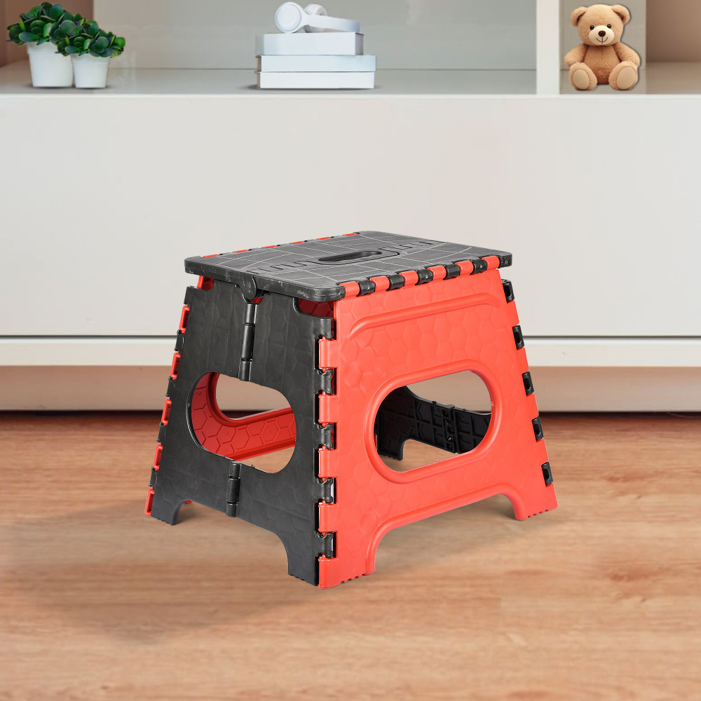 Kuber Industries Stool | Foldable Stool | Collapsible Camping Chair | Stool for Outdoor-Fishing-Hiking-Gardening-Travel | Portable Stool | Multipurpose Sitting Stool | Small | Red &amp; Black