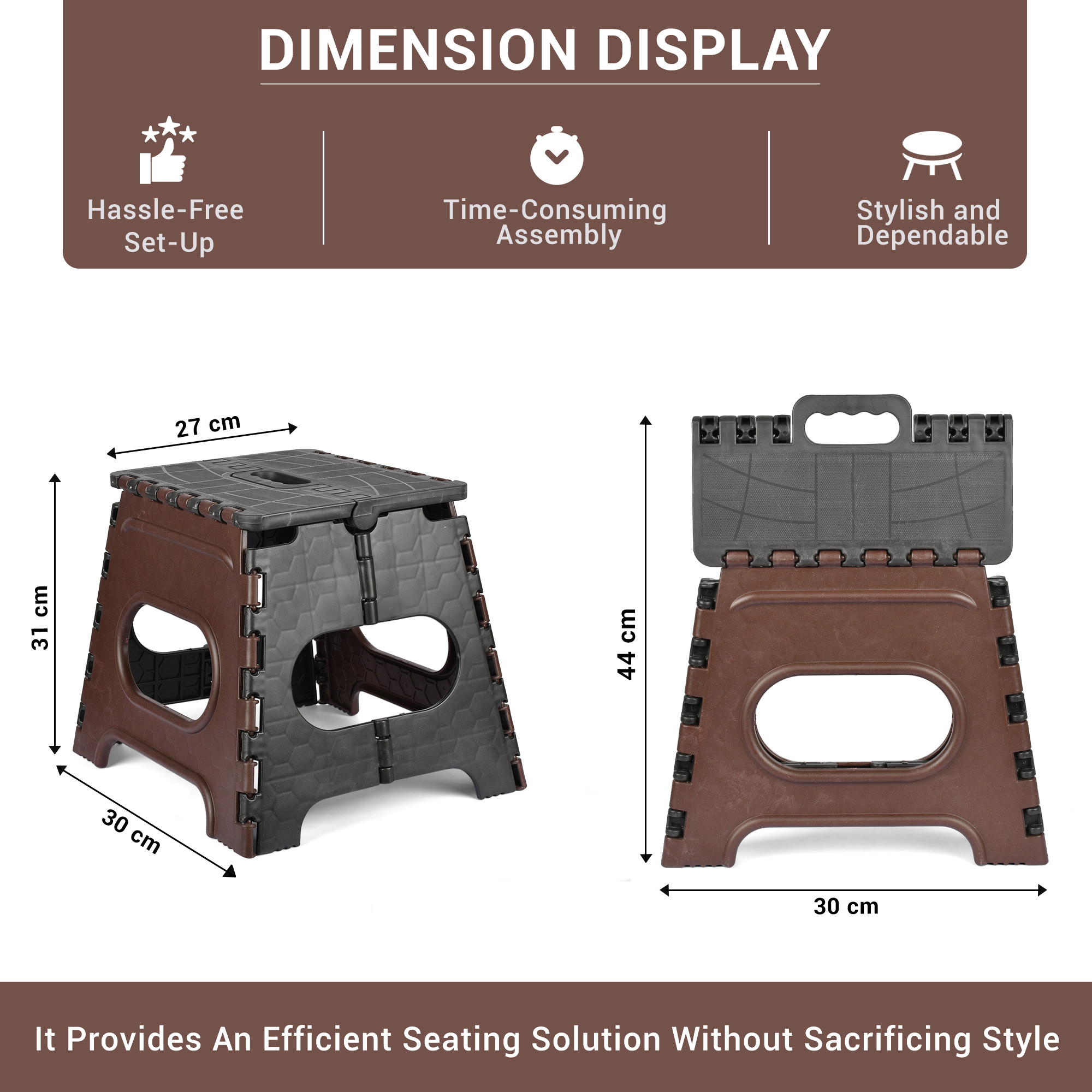 Kuber Industries Stool | Foldable Stool | Collapsible Camping Chair | Stool for Outdoor-Fishing-Hiking-Gardening-Travel | Portable Stool | Multipurpose Sitting Stool | Small | Brown & Black