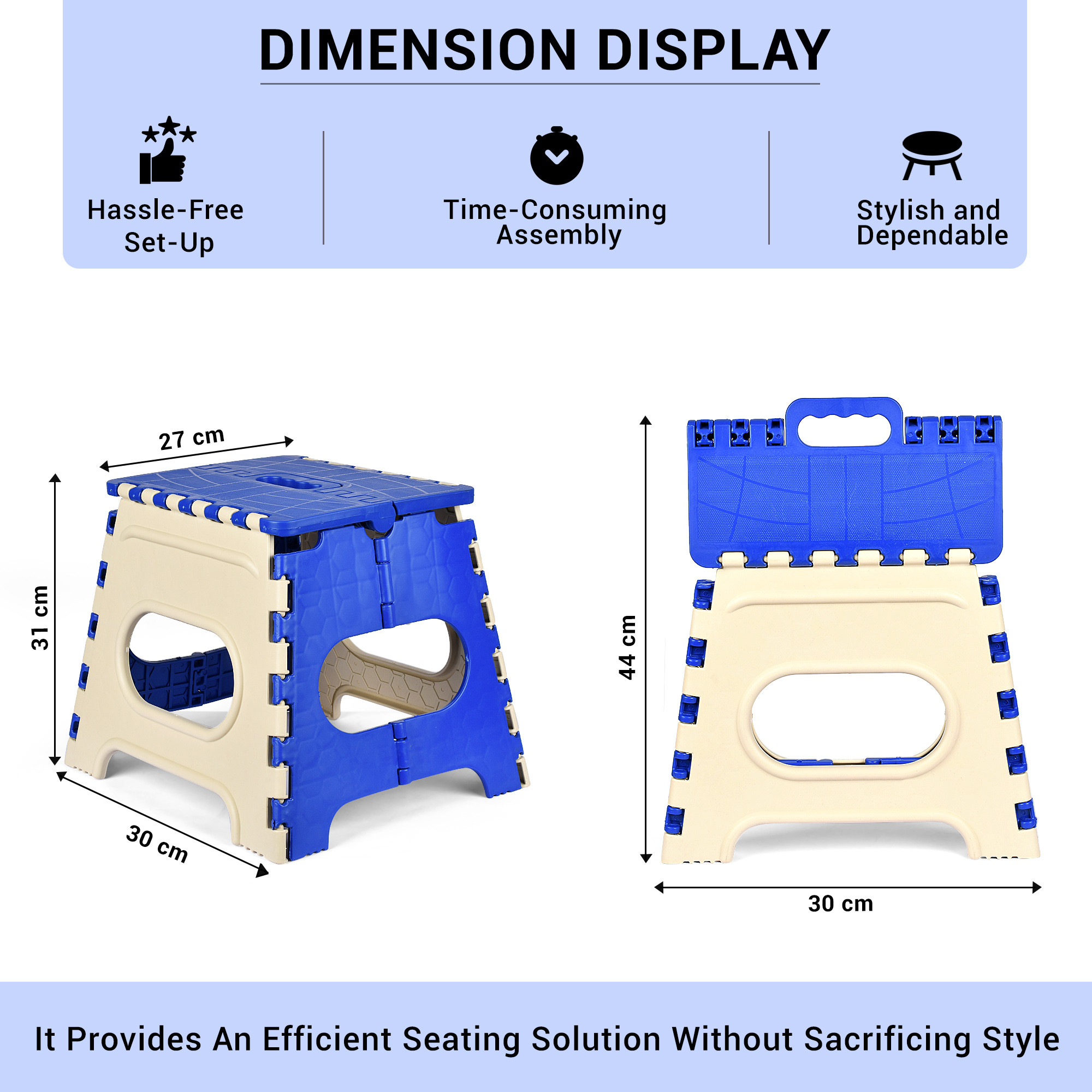 Kuber Industries Stool | Foldable Stool | Collapsible Camping Chair | Stool for Outdoor-Fishing-Hiking-Gardening-Travel | Portable Stool | Multipurpose Sitting Stool | Small | Cream & Blue
