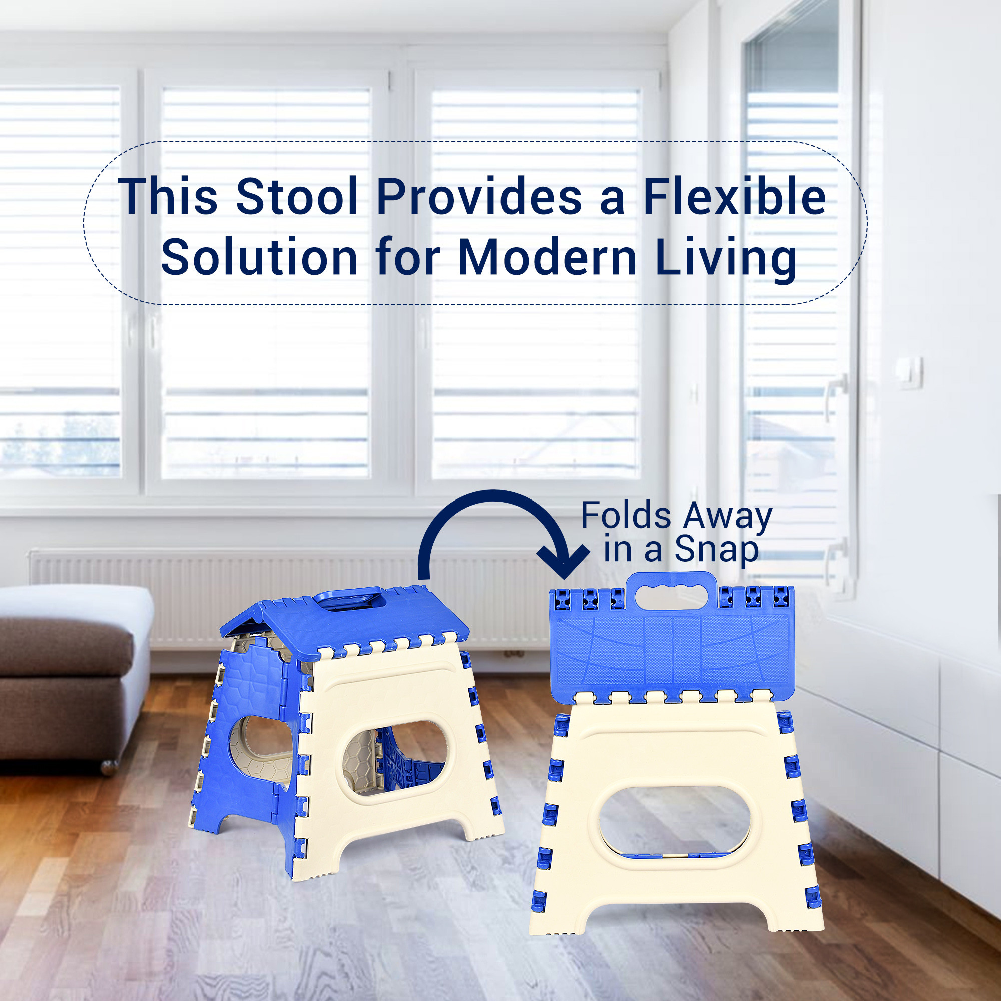 Kuber Industries Stool | Foldable Stool | Collapsible Camping Chair | Stool for Outdoor-Fishing-Hiking-Gardening-Travel | Portable Stool | Multipurpose Sitting Stool | Small | Cream & Blue