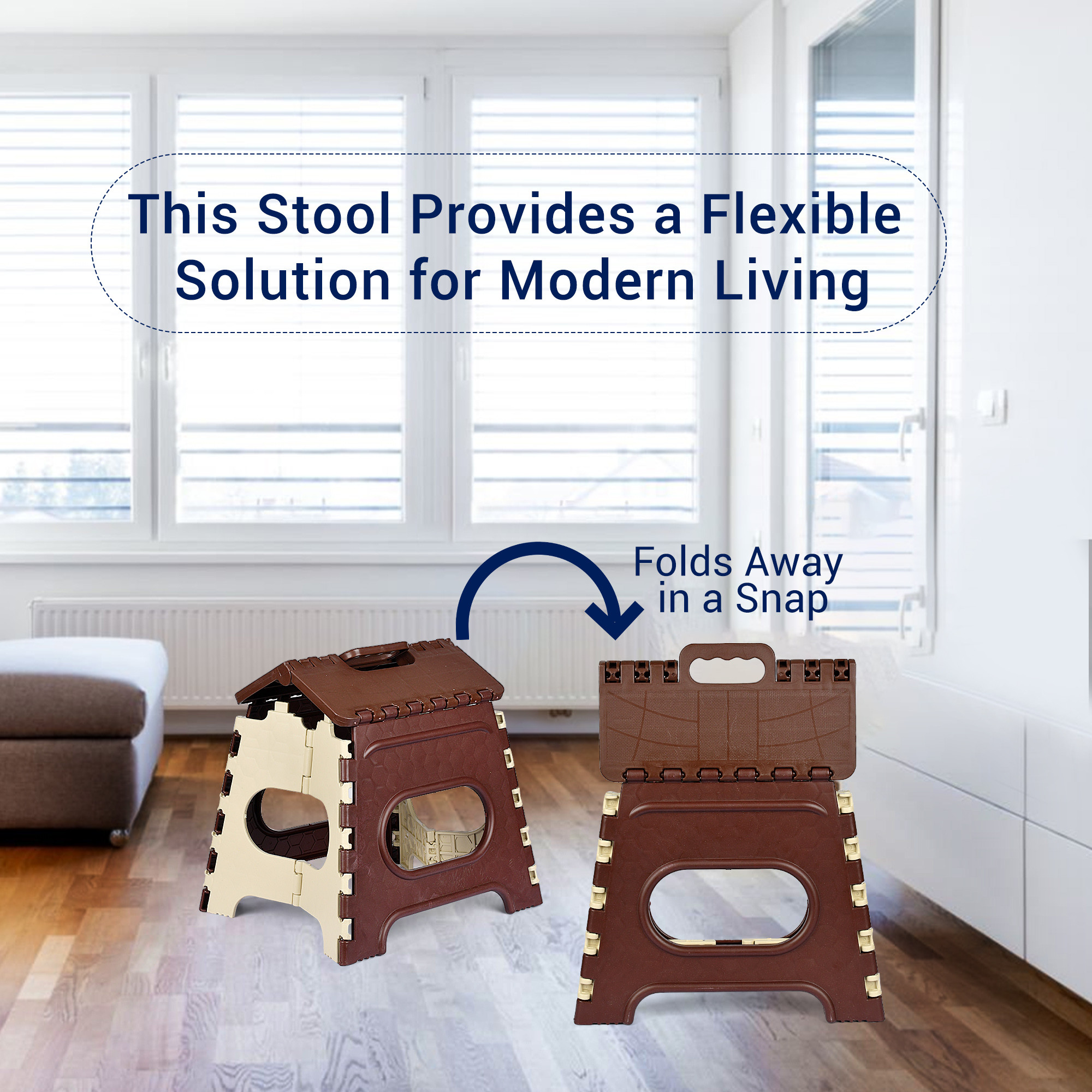 Kuber Industries Stool | Foldable Stool | Collapsible Camping Chair | Stool for Outdoor-Fishing-Hiking-Gardening-Travel | Portable Stool | Multipurpose Sitting Stool | Small | Cream & Brown
