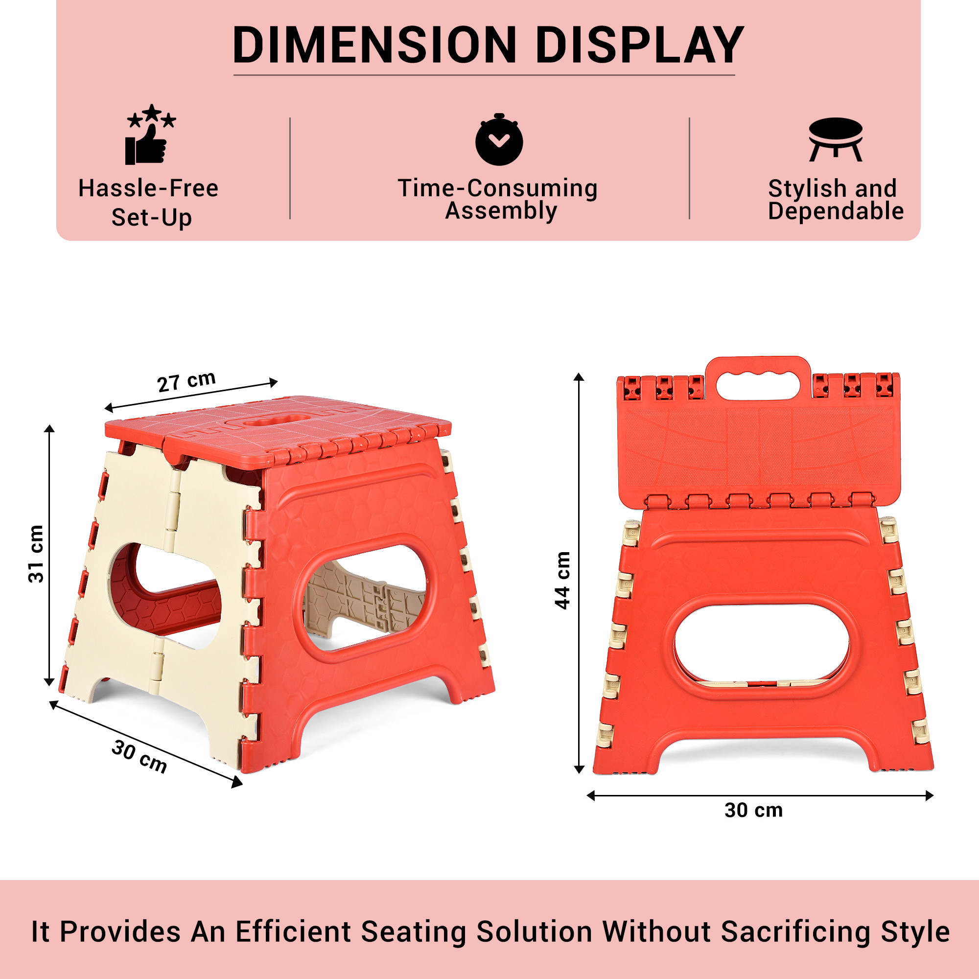 Kuber Industries Stool | Foldable Stool | Collapsible Camping Chair | Stool for Outdoor-Fishing-Hiking-Gardening-Travel | Portable Stool | Multipurpose Sitting Stool | Small | Cream & Red