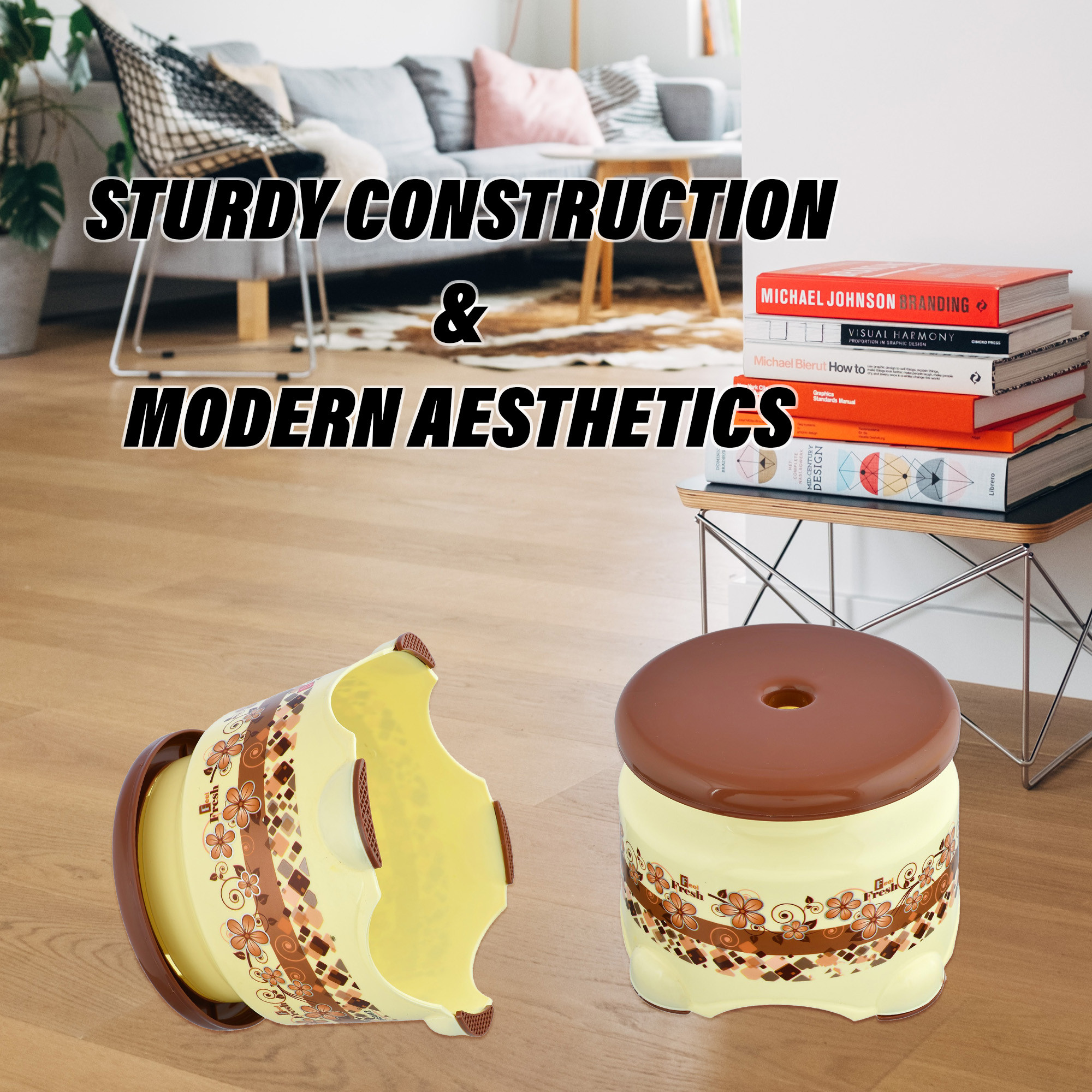 Kuber Industries Stool  Stool for Bedroom  Stool for Bathroom  Stool for Kitchen  Sitting Stool for Home  Patla Stool for outdoor  Indoor  Dream Z  Cream  Brown