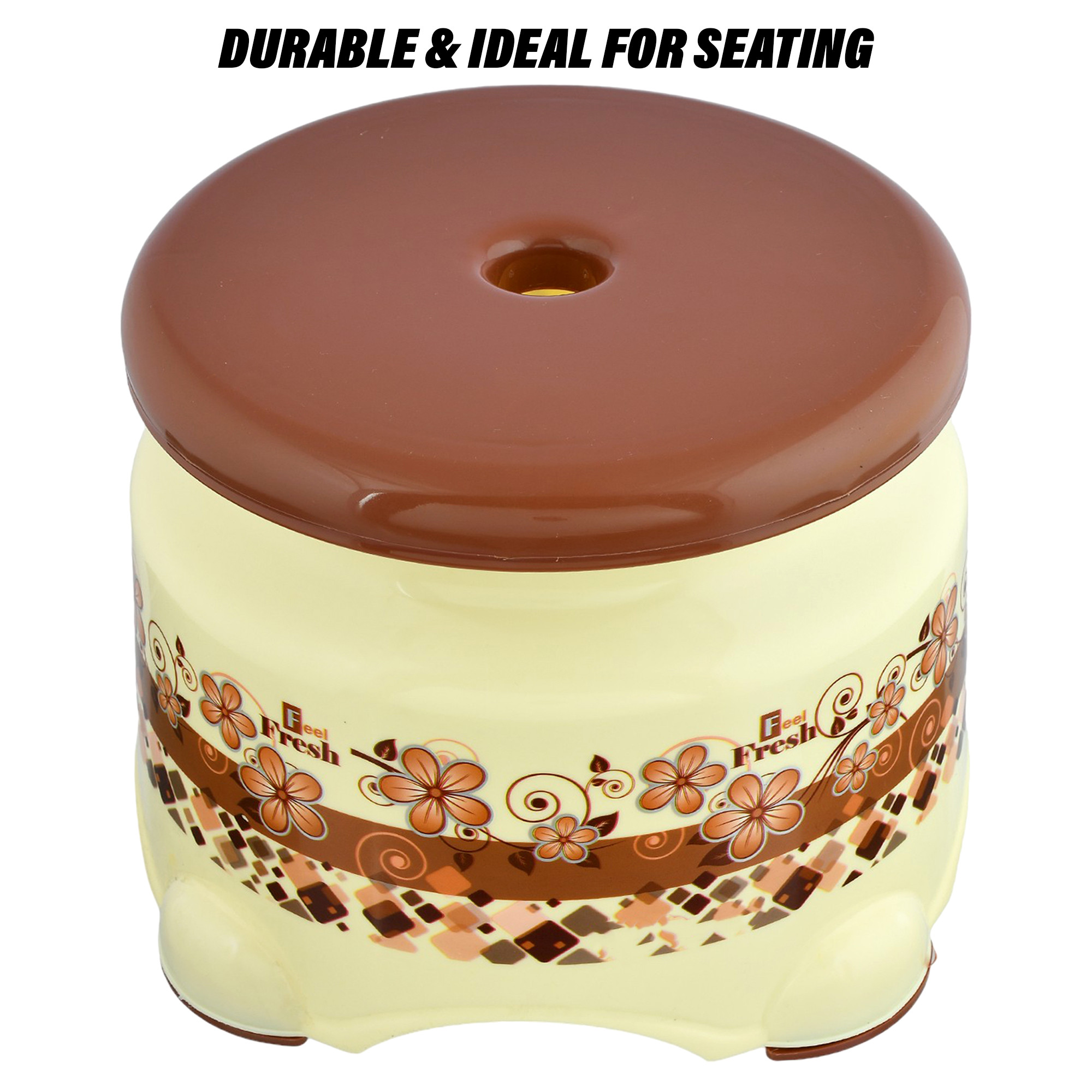 Kuber Industries Stool | Stool for Bedroom | Stool for Bathroom | Stool for Kitchen | Sitting Stool for Home | Patla Stool for outdoor & Indoor | Dream Z | Cream & Brown