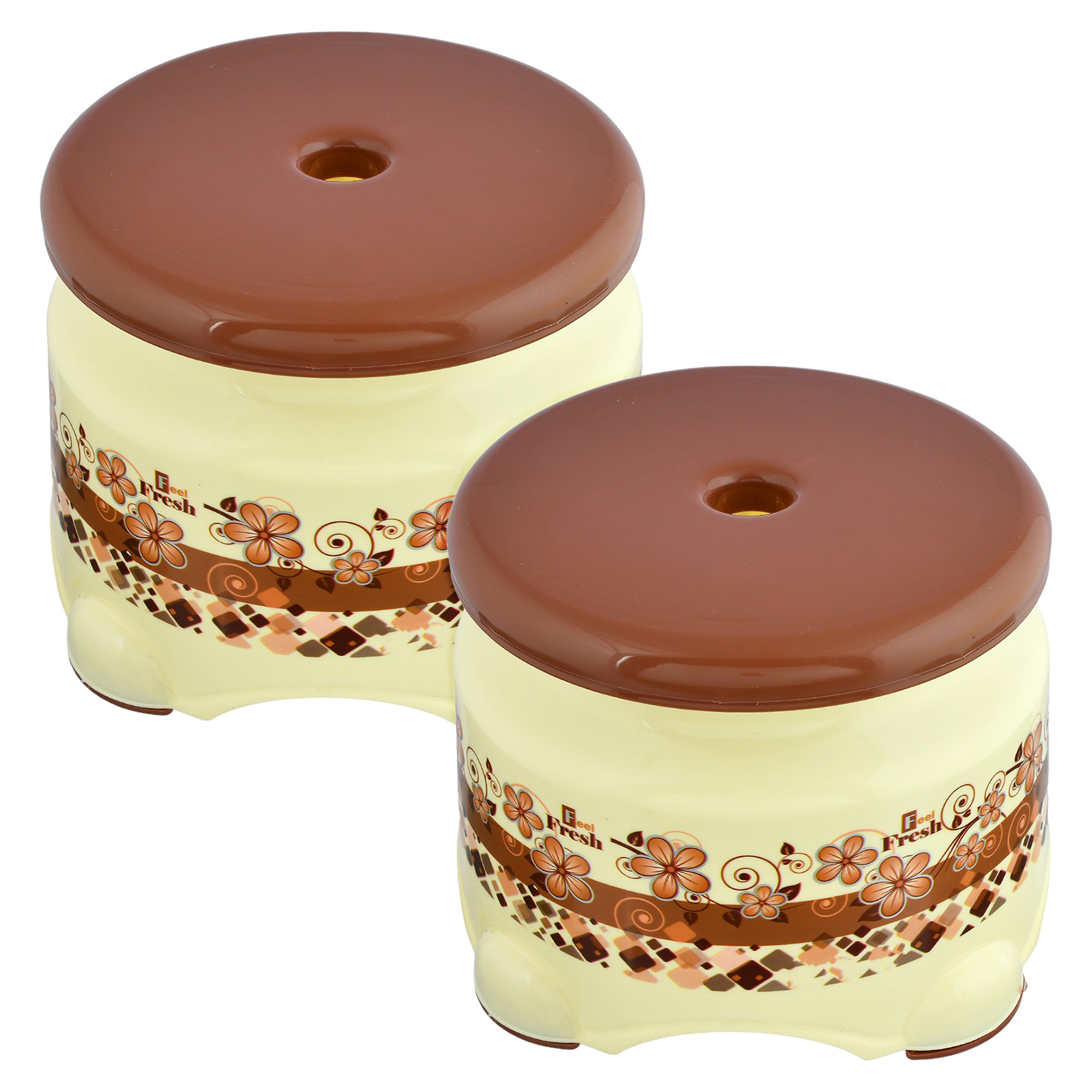 Kuber Industries Stool | Stool for Bedroom | Stool for Bathroom | Stool for Kitchen | Sitting Stool for Home | Patla Stool for outdoor & Indoor | Dream Z | Cream & Brown