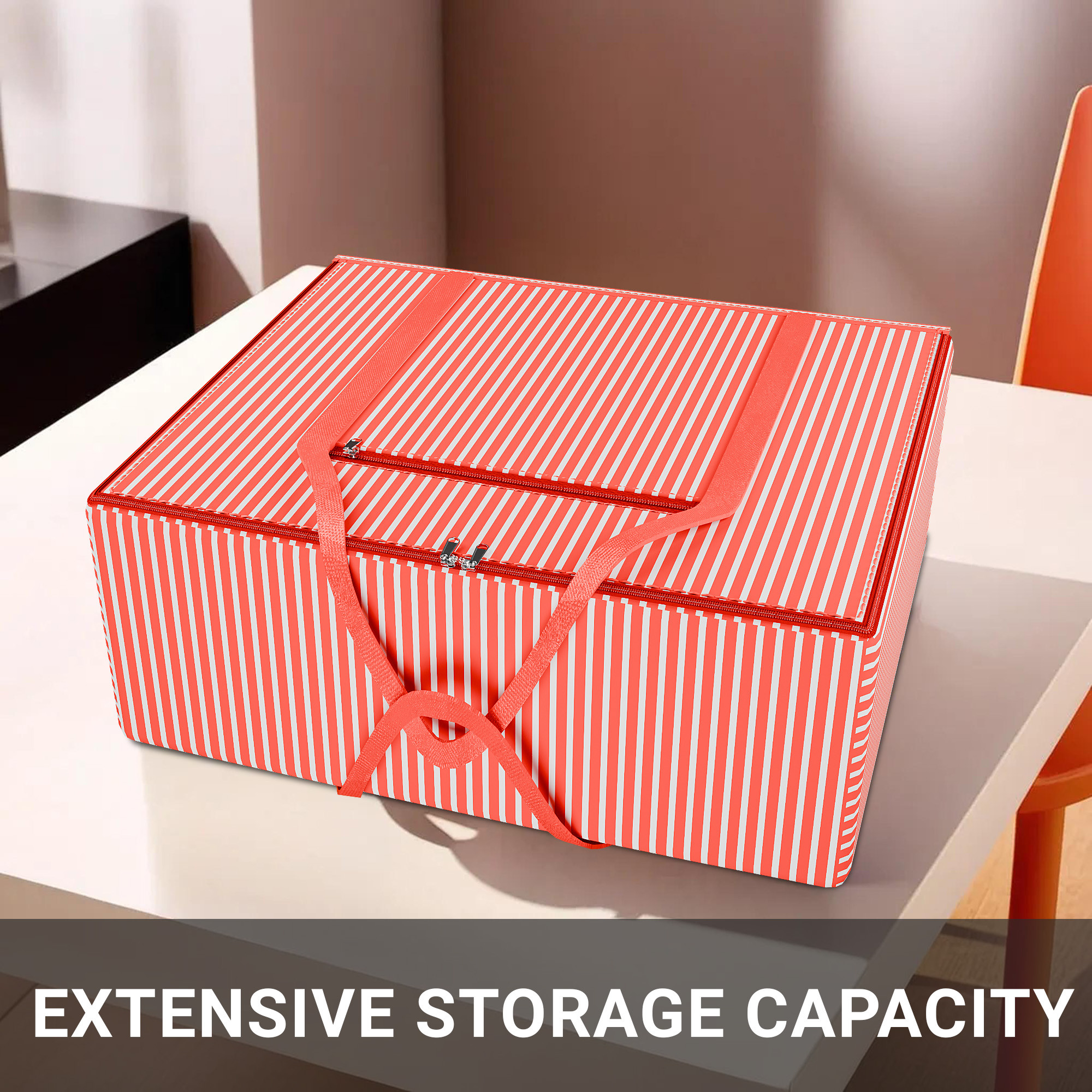 Kuber Industries Storage Bag  Closet Storage Bag  Blanket Cover Bag  Zipper Clothing Storage Bag  Front Pocket Bag with Handle  Jumbo Attachi Bag  Lining Design  Large  Red