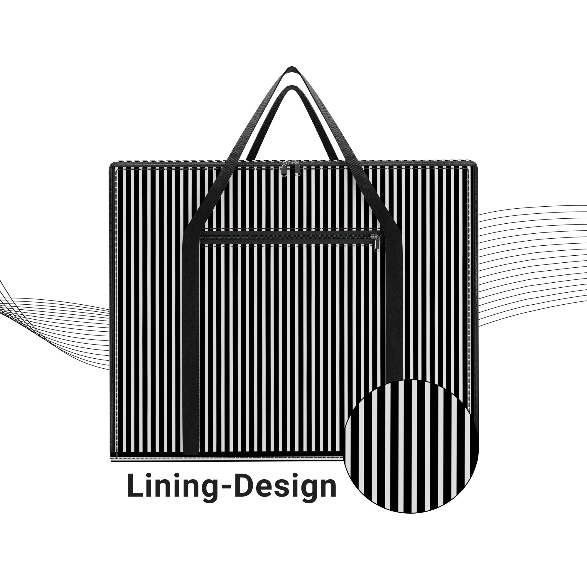 Kuber Industries Storage Bag  Closet Storage Bag  Blanket Cover Bag  Zipper Clothing Storage Bag  Front Pocket Bag with Handle  Jumbo Attachi Bag  Lining Design  Large  Black