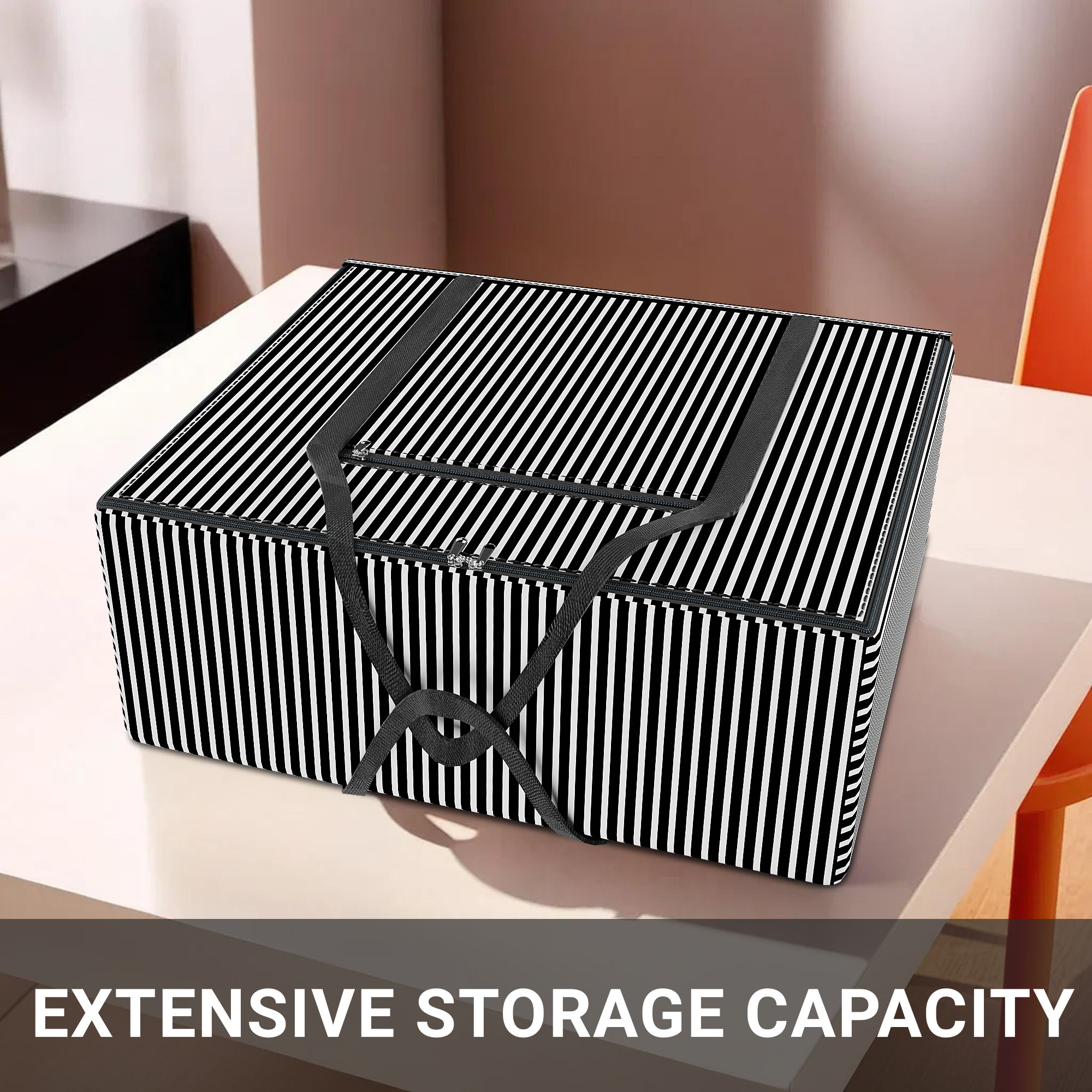 Kuber Industries Storage Bag  Closet Storage Bag  Blanket Cover Bag  Zipper Clothing Storage Bag  Front Pocket Bag with Handle  Jumbo Attachi Bag  Lining Design  Large  Black