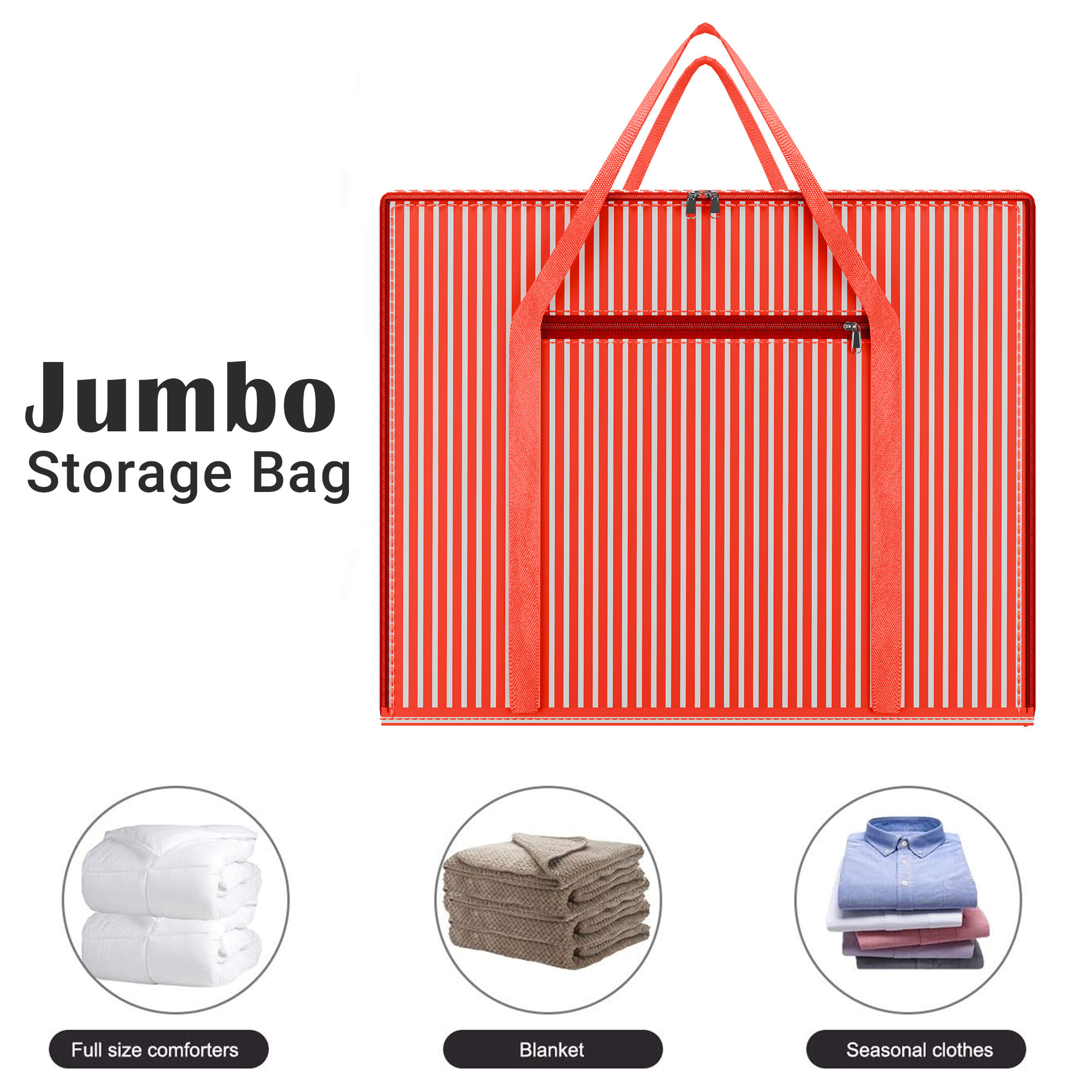Kuber Industries Storage Bag  Closet Storage Bag  Blanket Cover Bag  Zipper Clothing Storage Bag  Front Pocket Bag with Handle  Jumbo Attachi Bag  Lining Design  Large  Red