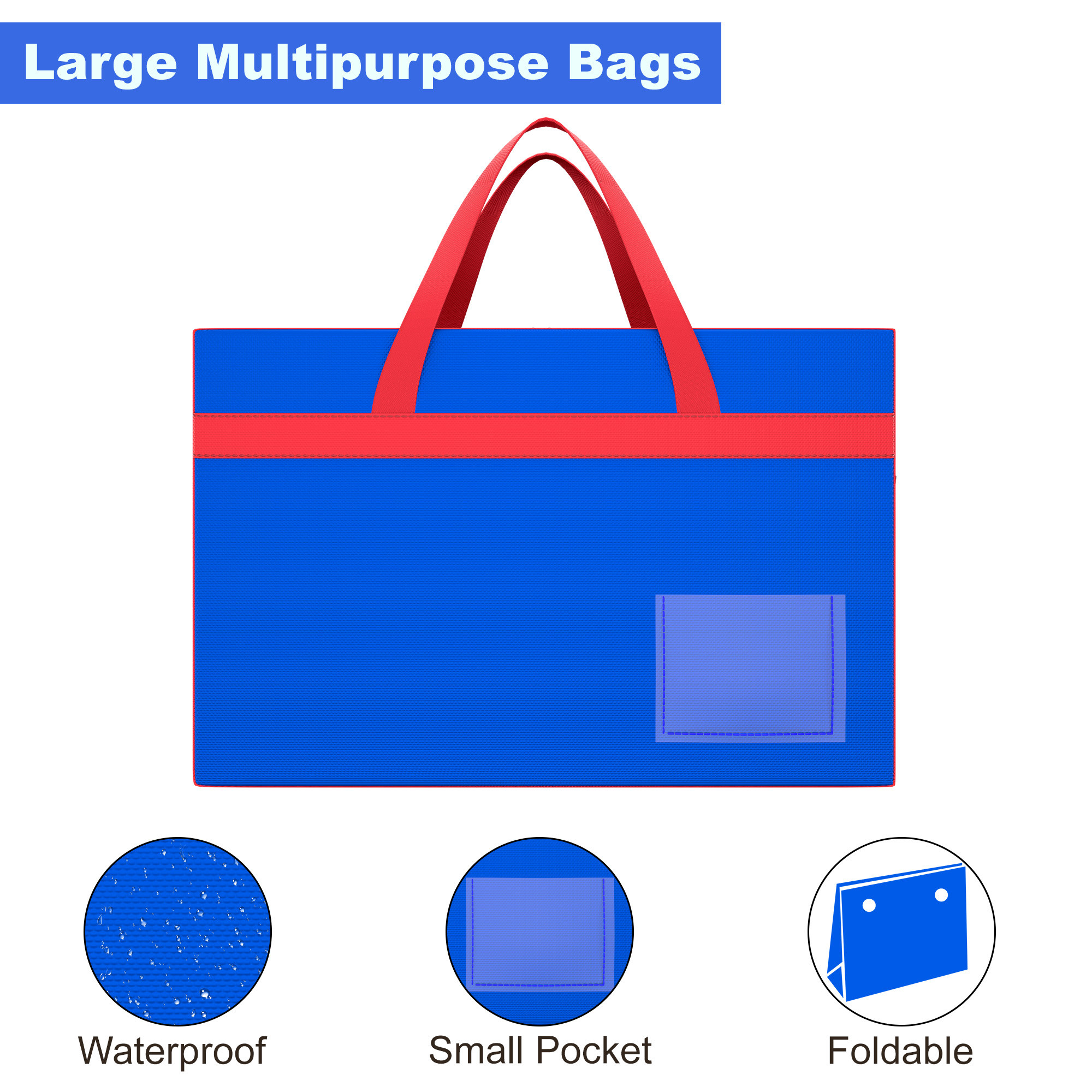 Kuber Industries Storage Bag  Clothes Organiser for Wardrobe  Foldable Underbed Storage Bag  Transparent Name Pocket  Waterproof Clothing-Bedding Bag  Red Patti  Blue