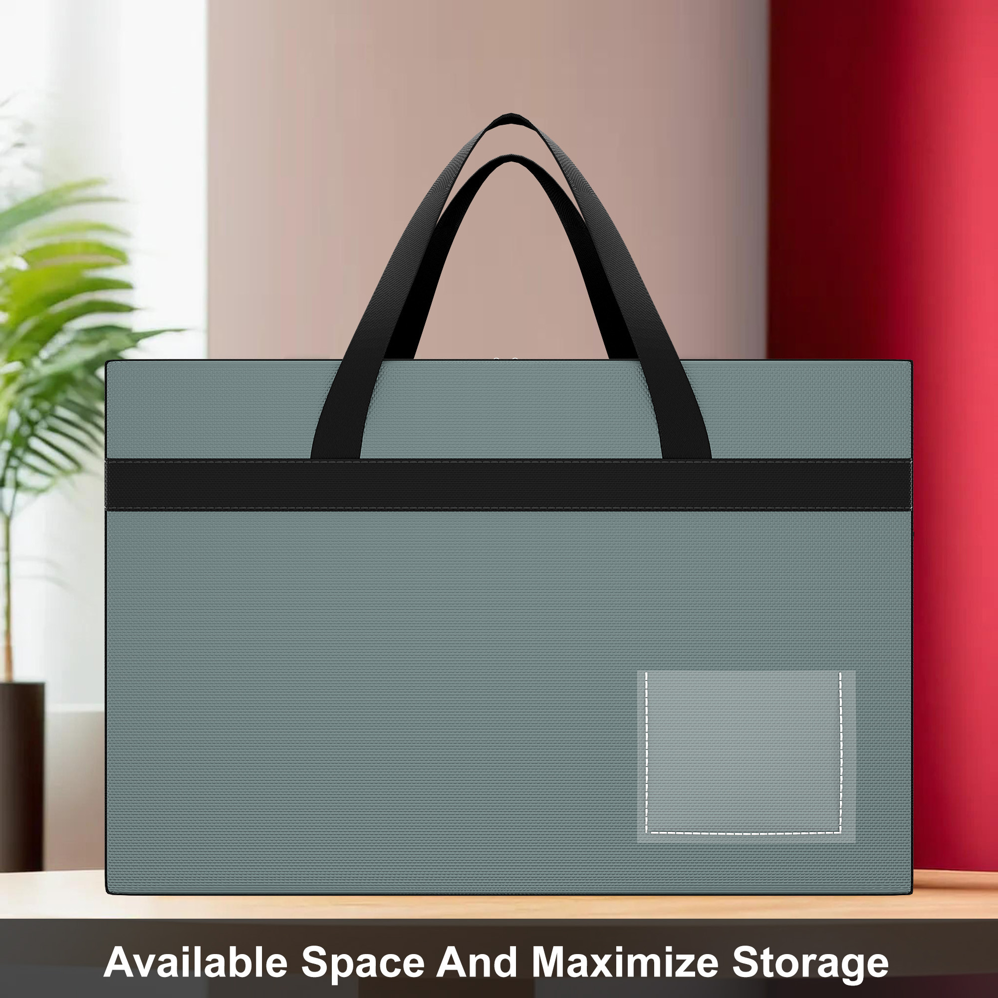 Kuber Industries Storage Bag  Clothes Organiser for Wardrobe  Foldable Underbed Storage Bag  Transparent Name Pocket  Waterproof Clothing-Bedding Bag  Black Patti  Grey