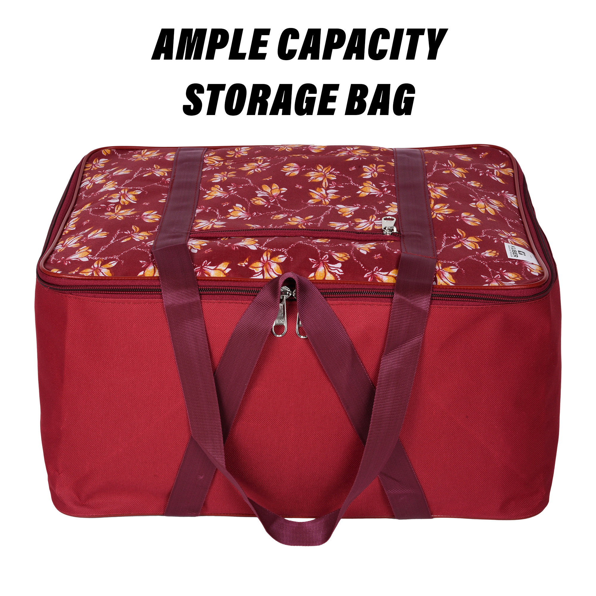 Kuber Industries Storage Bag  Clothes Storage Attachi Bag  Underbed Storage Bag  Zipper Storage Bag  Wardrobe Organizer with Handle  Travel Attachi Bag  Flower-Print  Large  Maroon