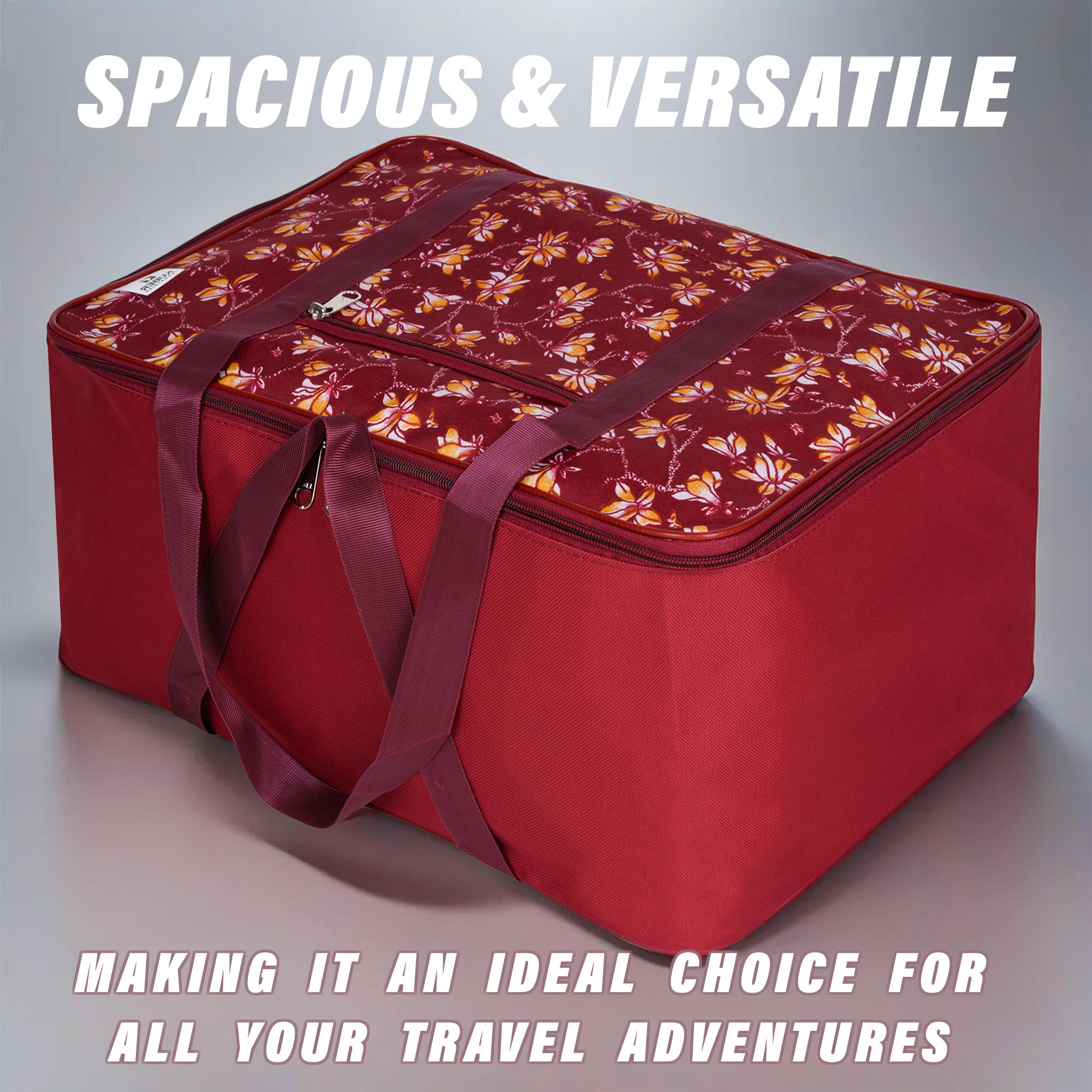 Kuber Industries Storage Bag  Clothes Storage Attachi Bag  Underbed Storage Bag  Zipper Storage Bag  Wardrobe Organizer with Handle  Travel Attachi Bag  Flower-Print  Large  Maroon