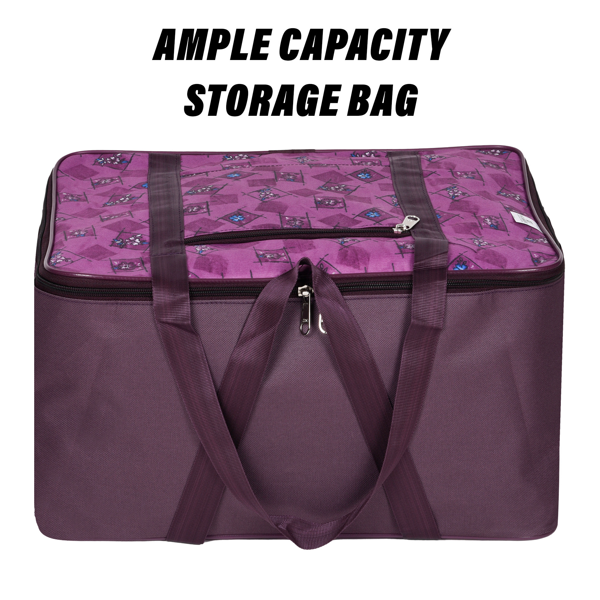 Kuber Industries Storage Bag  Clothes Storage Attachi Bag  Underbed Storage Bag  Zipper Storage Bag  Wardrobe Organizer with Handle  Travel Attachi Bag  Flower Check  Large  Purple