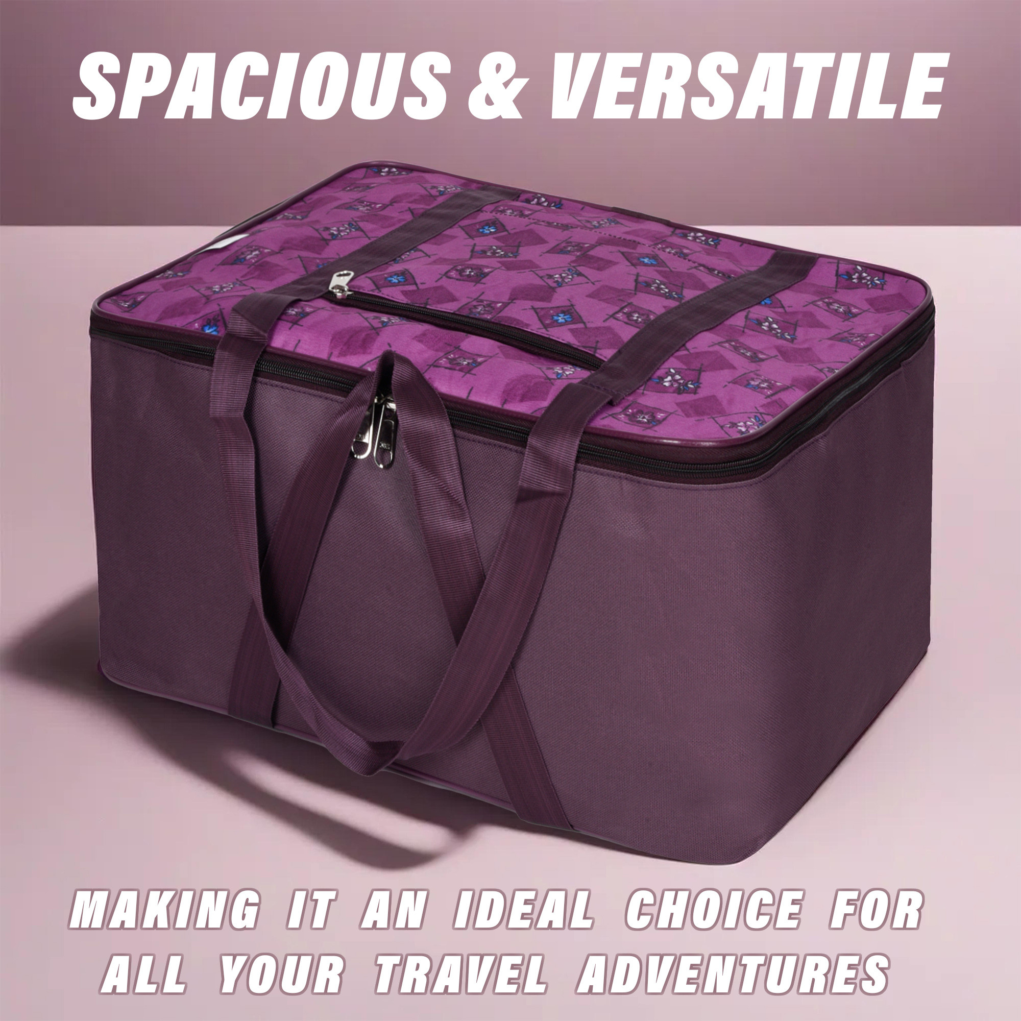 Kuber Industries Storage Bag  Clothes Storage Attachi Bag  Underbed Storage Bag  Zipper Storage Bag  Wardrobe Organizer with Handle  Travel Attachi Bag  Flower Check  Large  Purple