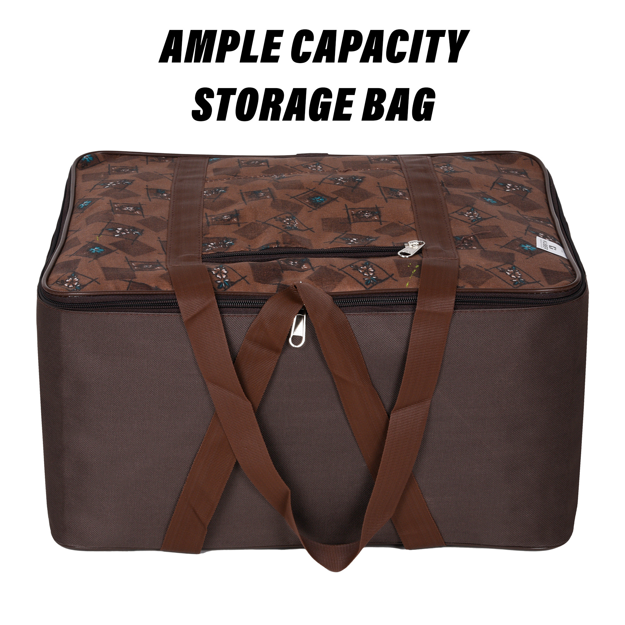 Kuber Industries Storage Bag | Clothes Storage Attachi Bag | Underbed Storage Bag | Zipper Storage Bag | Wardrobe Organizer with Handle | Travel Attachi Bag | Flower Check | Large | Brown