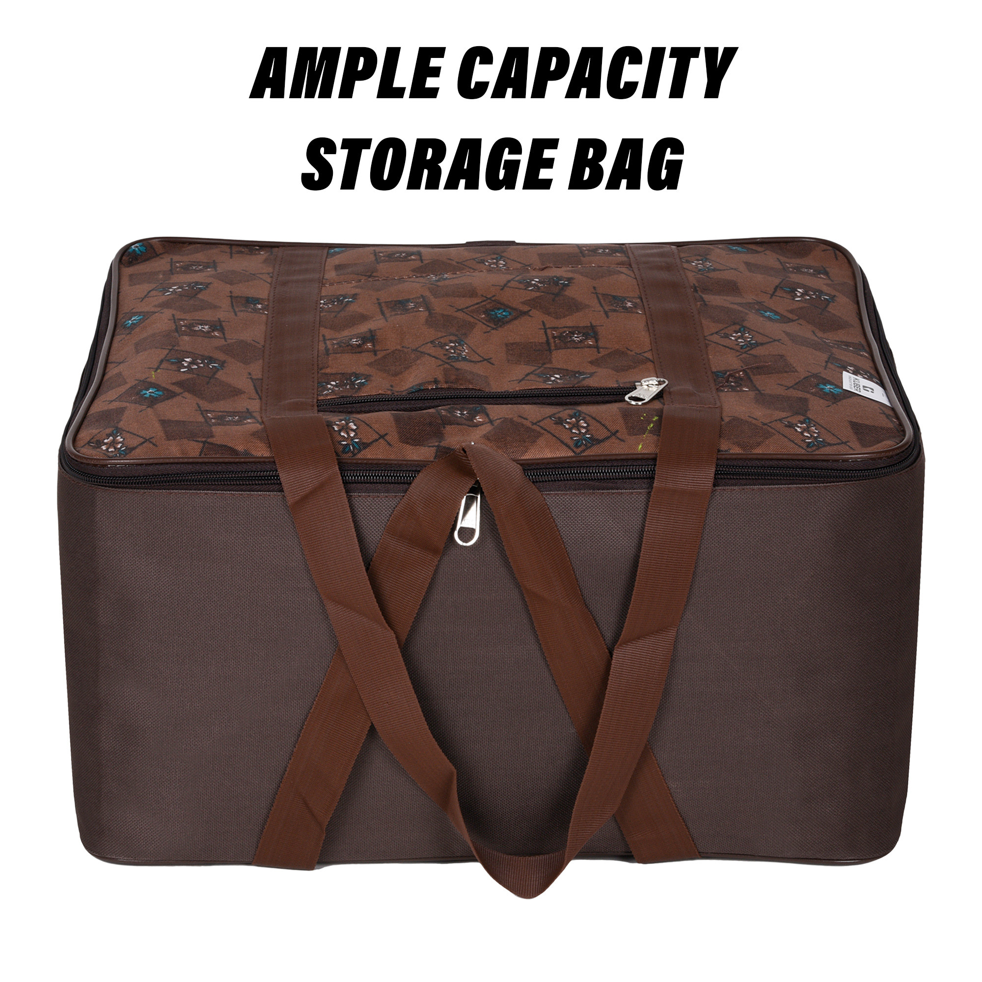 Kuber Industries Storage Bag | Clothes Storage Attachi Bag | Underbed Storage Bag | Zipper Storage Bag | Wardrobe Organizer with Handle | Travel Attachi Bag | Flower Check | S | L | Pack of 2 | Brown