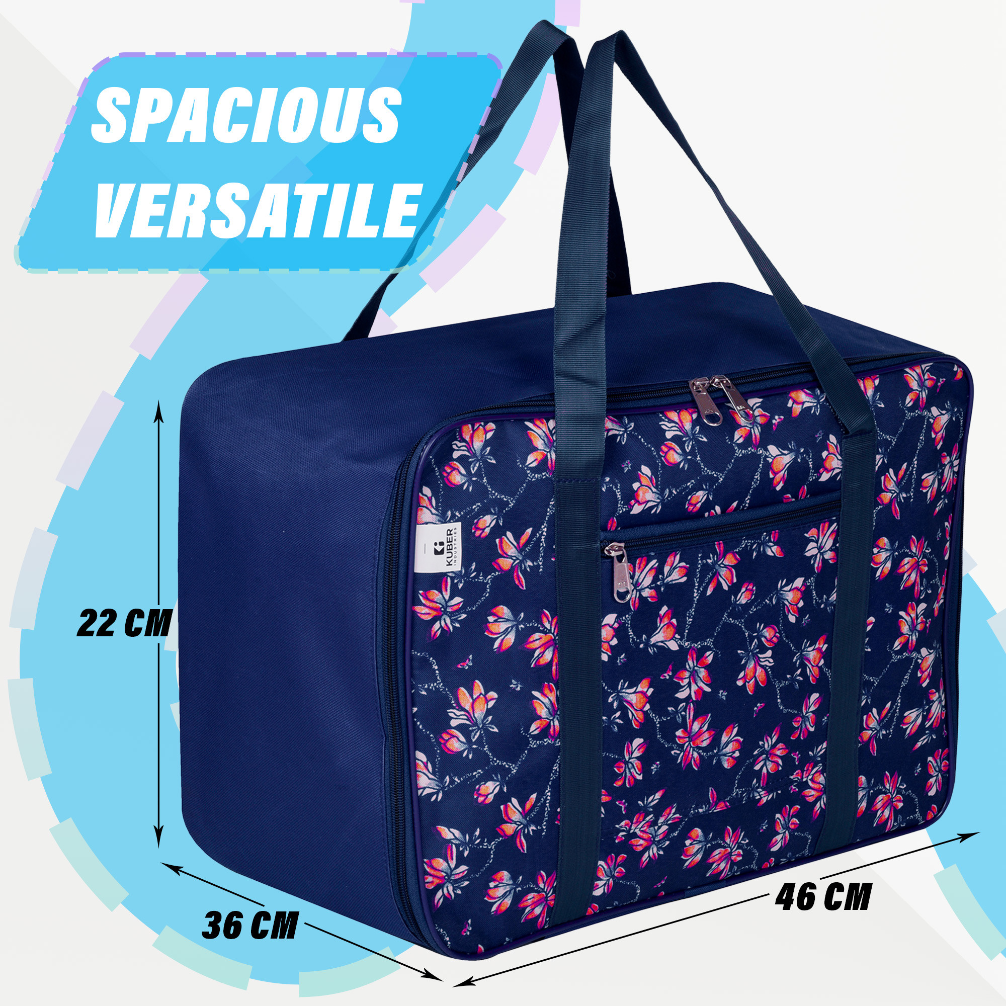 Kuber Industries Storage Bag | Clothes Storage Attachi Bag | Underbed Storage Bag | Zipper Travel Storage Bag | Wardrobe Organizer with Handle | Flower-Print | Small | Pack of 2 | Multicolor