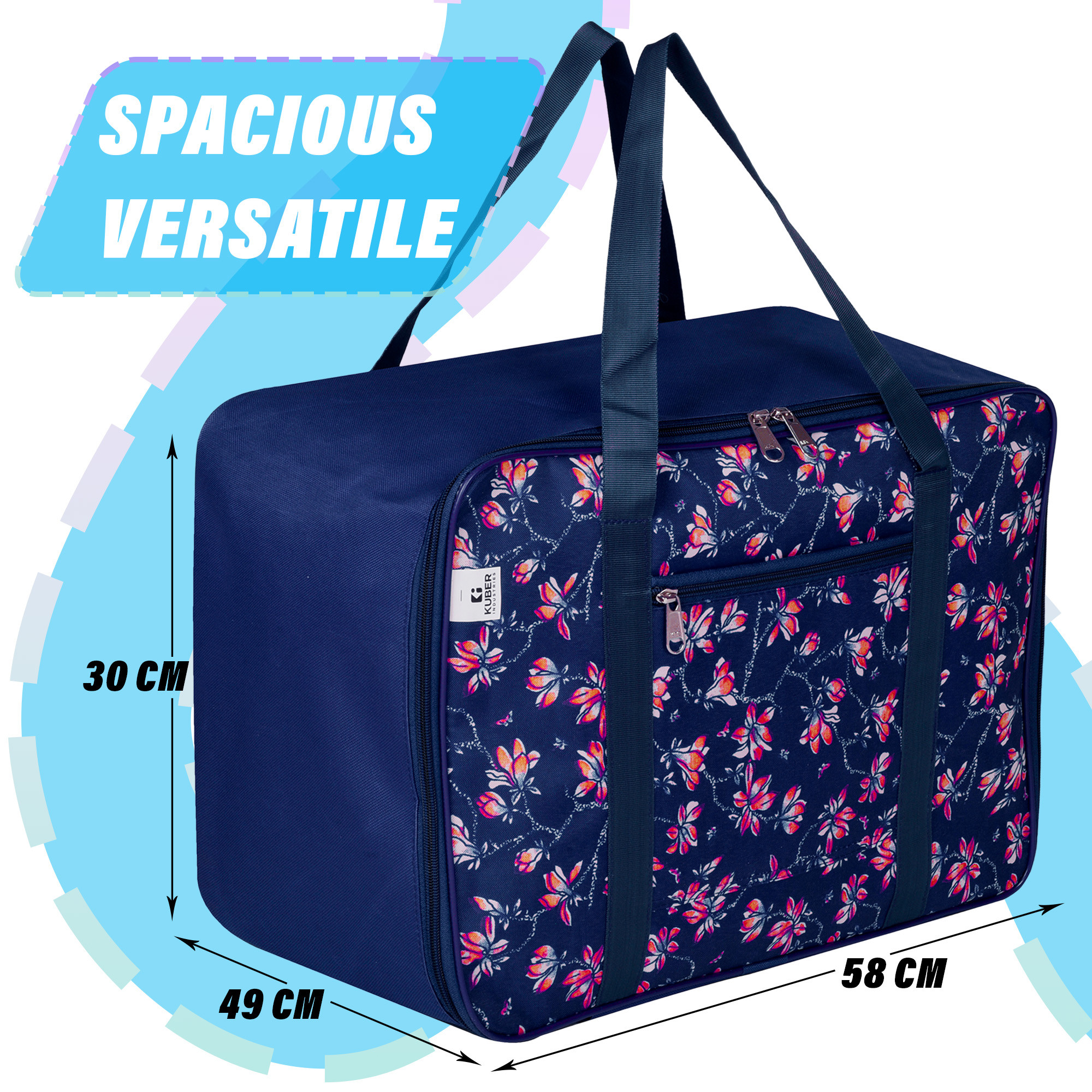 Kuber Industries Storage Bag | Clothes Storage Attachi Bag | Underbed Storage Bag | Zipper Travel Storage Bag | Wardrobe Organizer with Handle | Flower-Print | Large | Pack of 2 | Multicolor