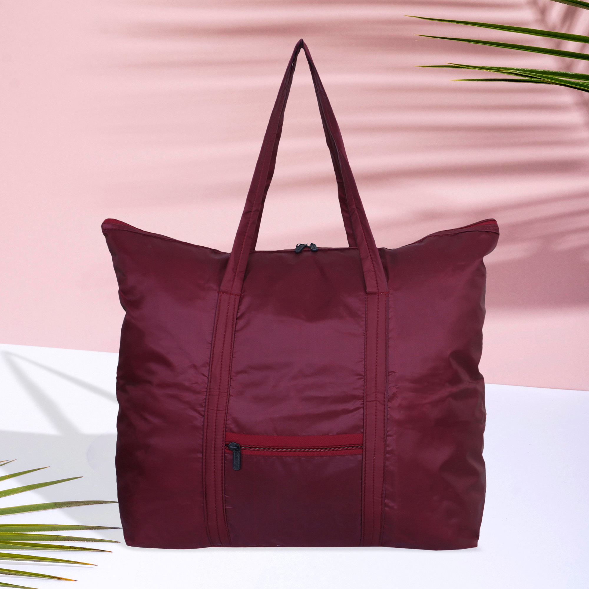 Kuber Industries Storage Bag  Clothes Storage Bag  Storage Bag with Handle  Parachute Shopping Bag  Grocery Hand Bag  Foldable Storage Bag  Front Pocket Storage Bag  Maroon