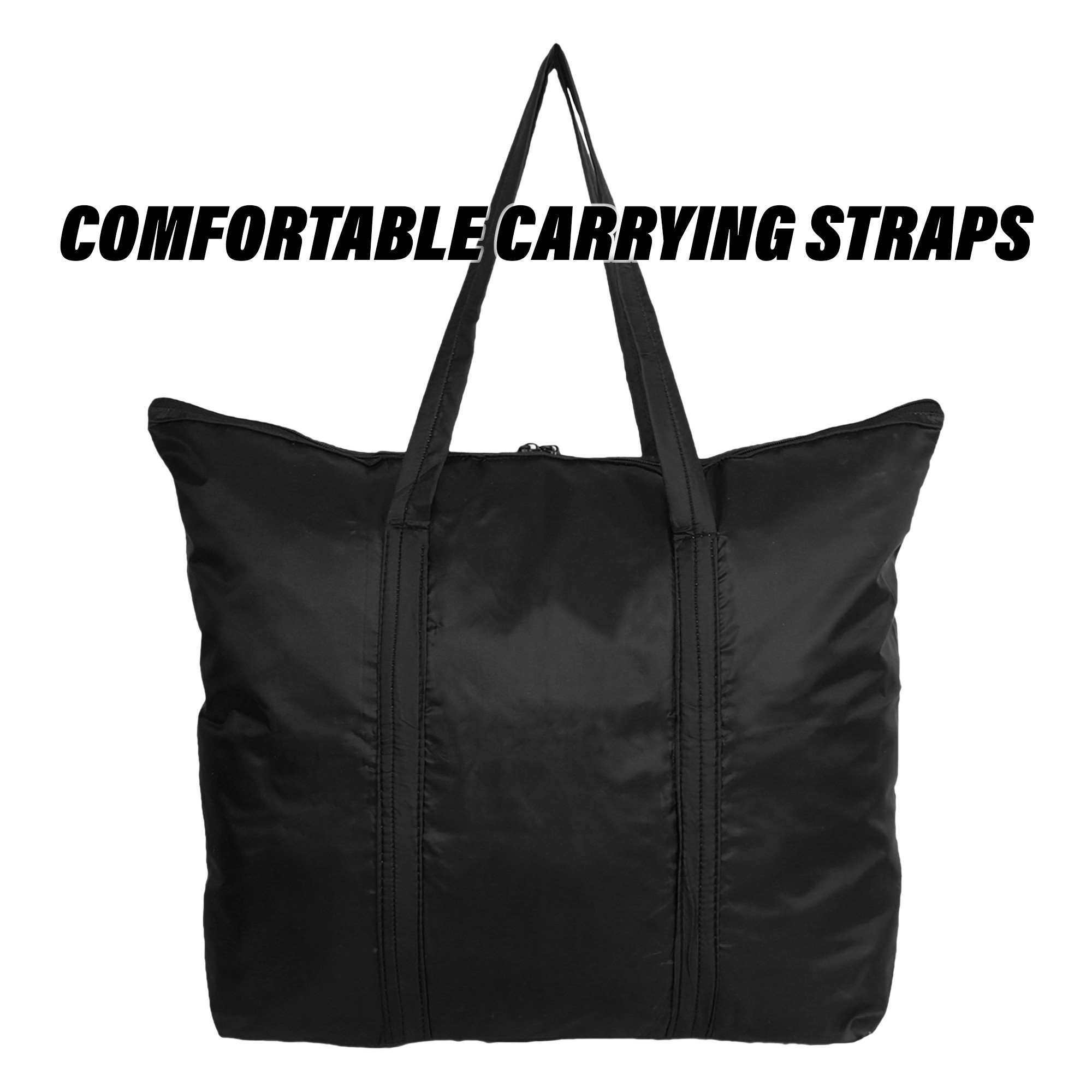 Kuber Industries Storage Bag  Clothes Storage Bag  Storage Bag with Handle  Parachute Shopping Bag  Grocery Hand Bag  Foldable Storage Bag  Front Pocket Storage Bag  Black