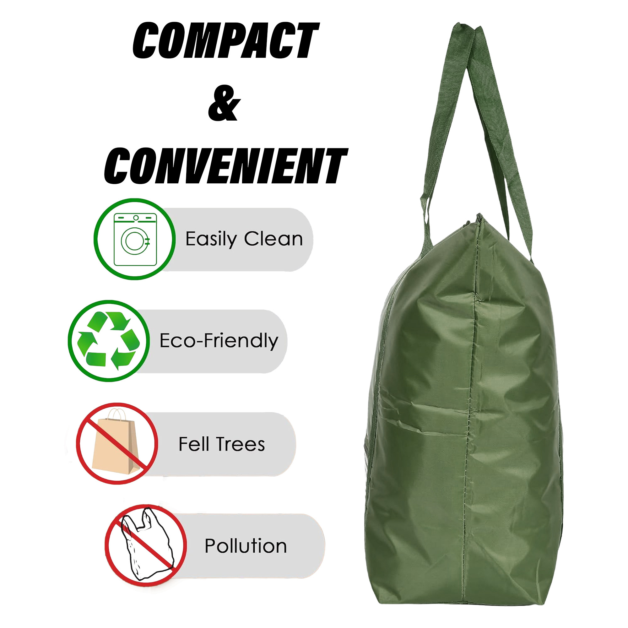 Kuber Industries Storage Bag  Clothes Storage Bag  Storage Bag with Handle  Parachute Shopping Bag  Grocery Hand Bag  Foldable Storage Bag  Lining Front Pocket  Green