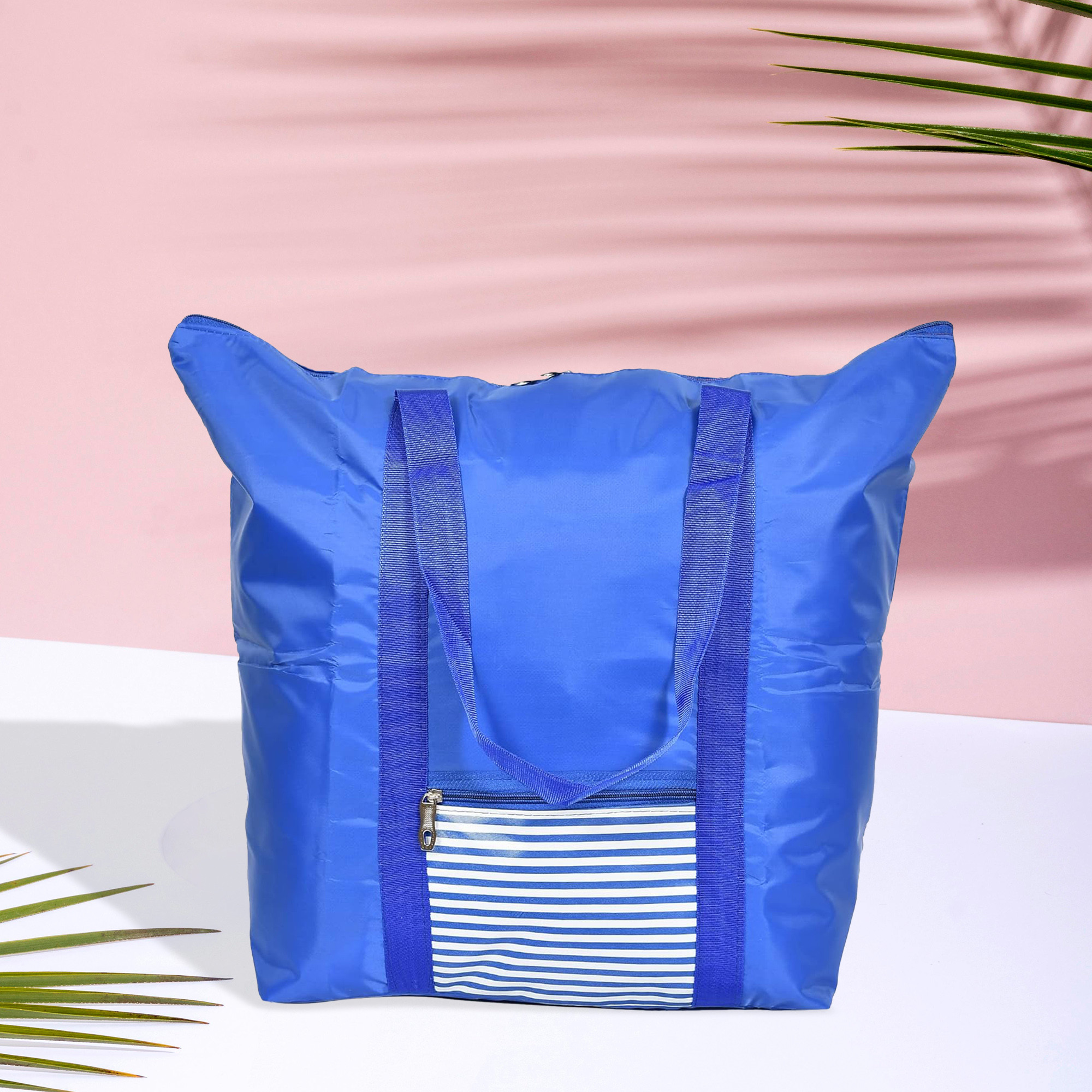 Kuber Industries Storage Bag  Clothes Storage Bag  Storage Bag with Handle  Parachute Shopping Bag  Grocery Hand Bag  Foldable Storage Bag  Lining Front Pocket  Blue