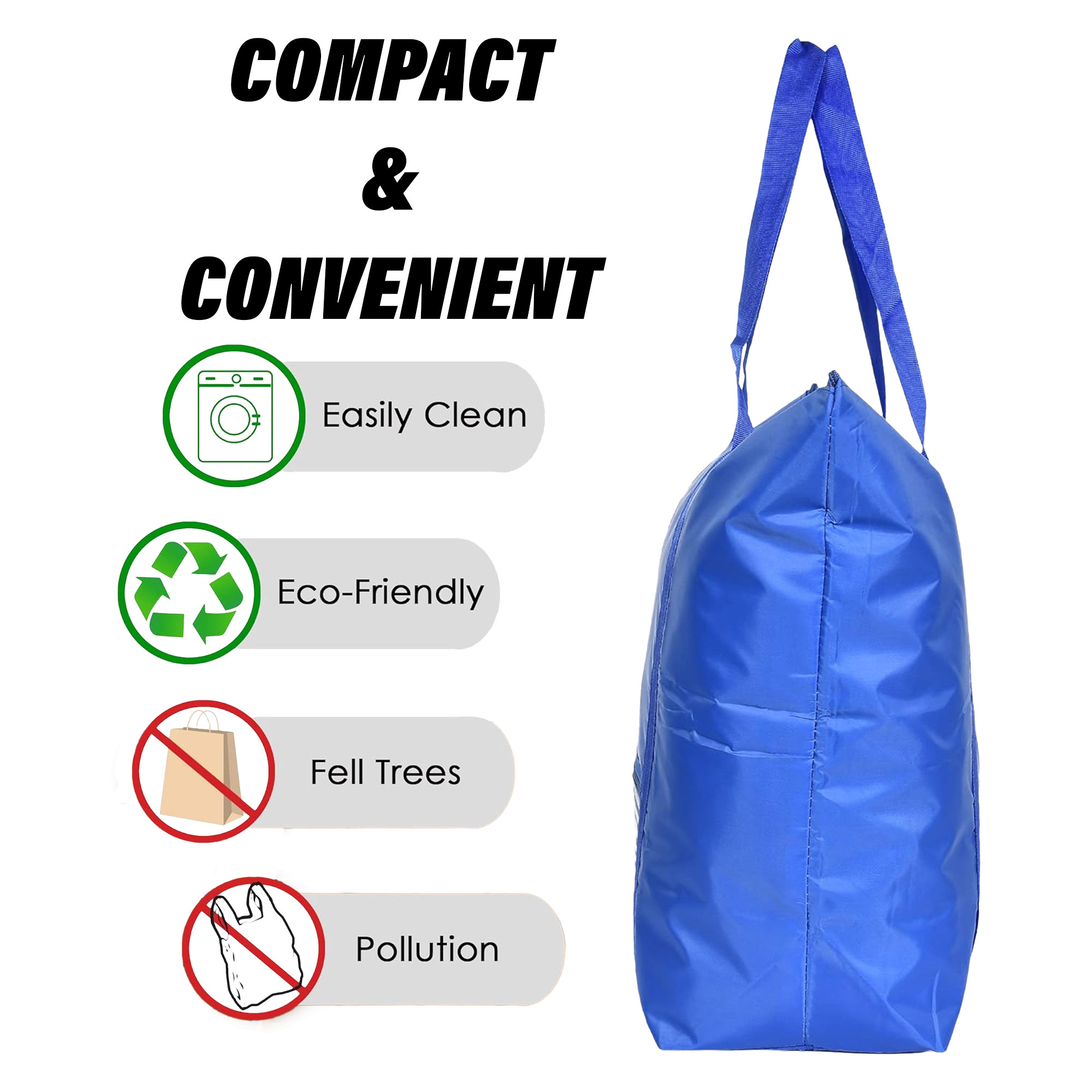 Kuber Industries Storage Bag  Clothes Storage Bag  Storage Bag with Handle  Parachute Shopping Bag  Grocery Hand Bag  Foldable Storage Bag  Lining Front Pocket  Blue