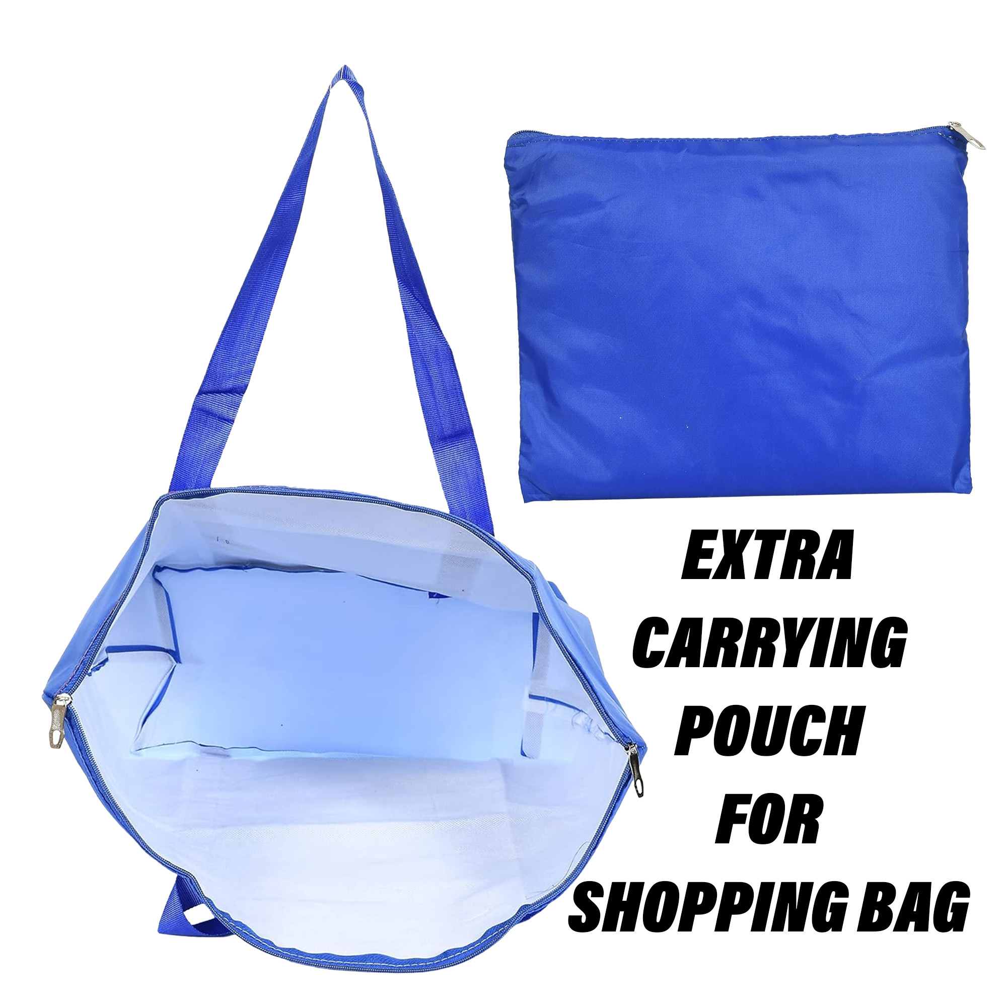 Kuber Industries Storage Bag  Clothes Storage Bag  Storage Bag with Handle  Parachute Shopping Bag  Grocery Hand Bag  Foldable Storage Bag  Lining Front Pocket  Blue