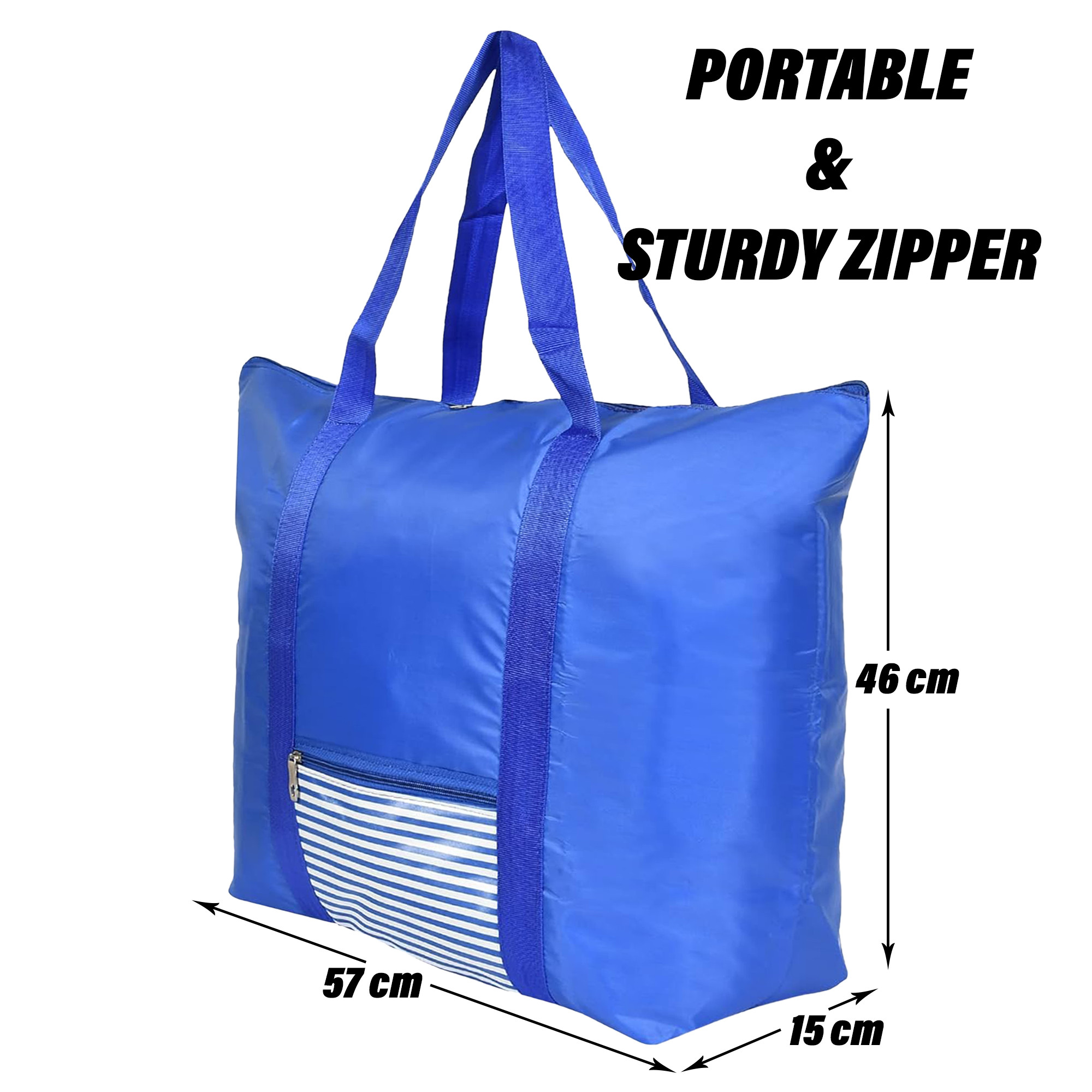 Kuber Industries Storage Bag | Clothes Storage Bag | Storage Bag with Handle | Parachute Shopping Bag | Grocery Hand Bag | Foldable Storage Bag | Lining Front Pocket | Blue