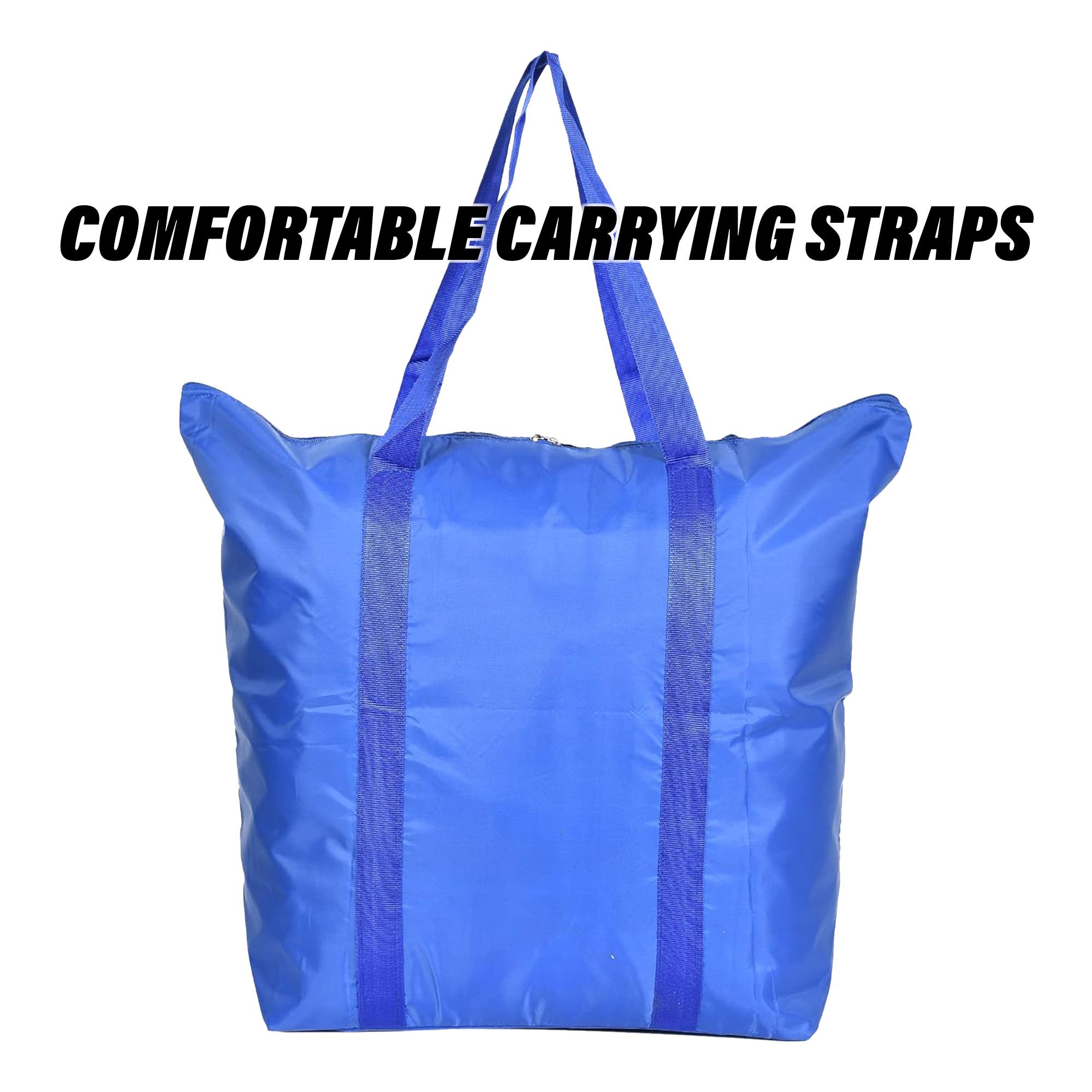 Kuber Industries Storage Bag | Clothes Storage Bag | Storage Bag with Handle | Parachute Shopping Bag | Grocery Hand Bag | Foldable Storage Bag | Lining Front Pocket | Blue
