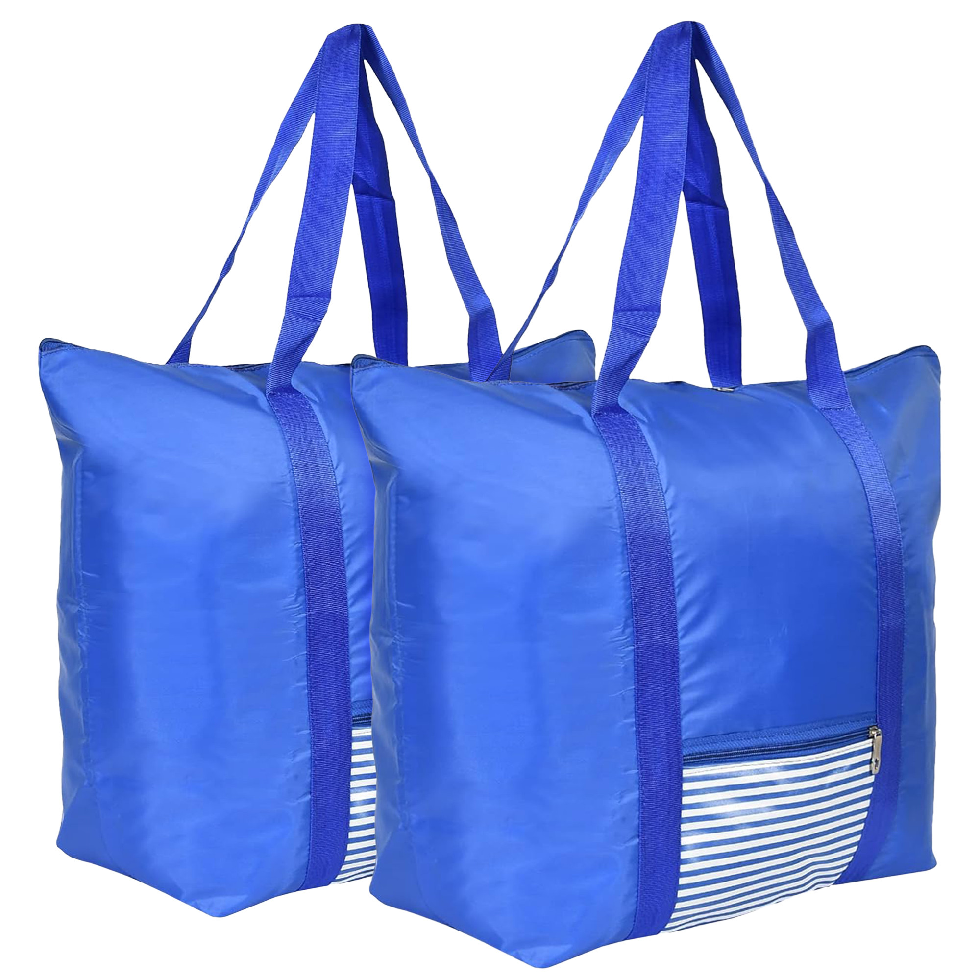 Kuber Industries Storage Bag | Clothes Storage Bag | Storage Bag with Handle | Parachute Shopping Bag | Grocery Hand Bag | Foldable Storage Bag | Lining Front Pocket | Blue