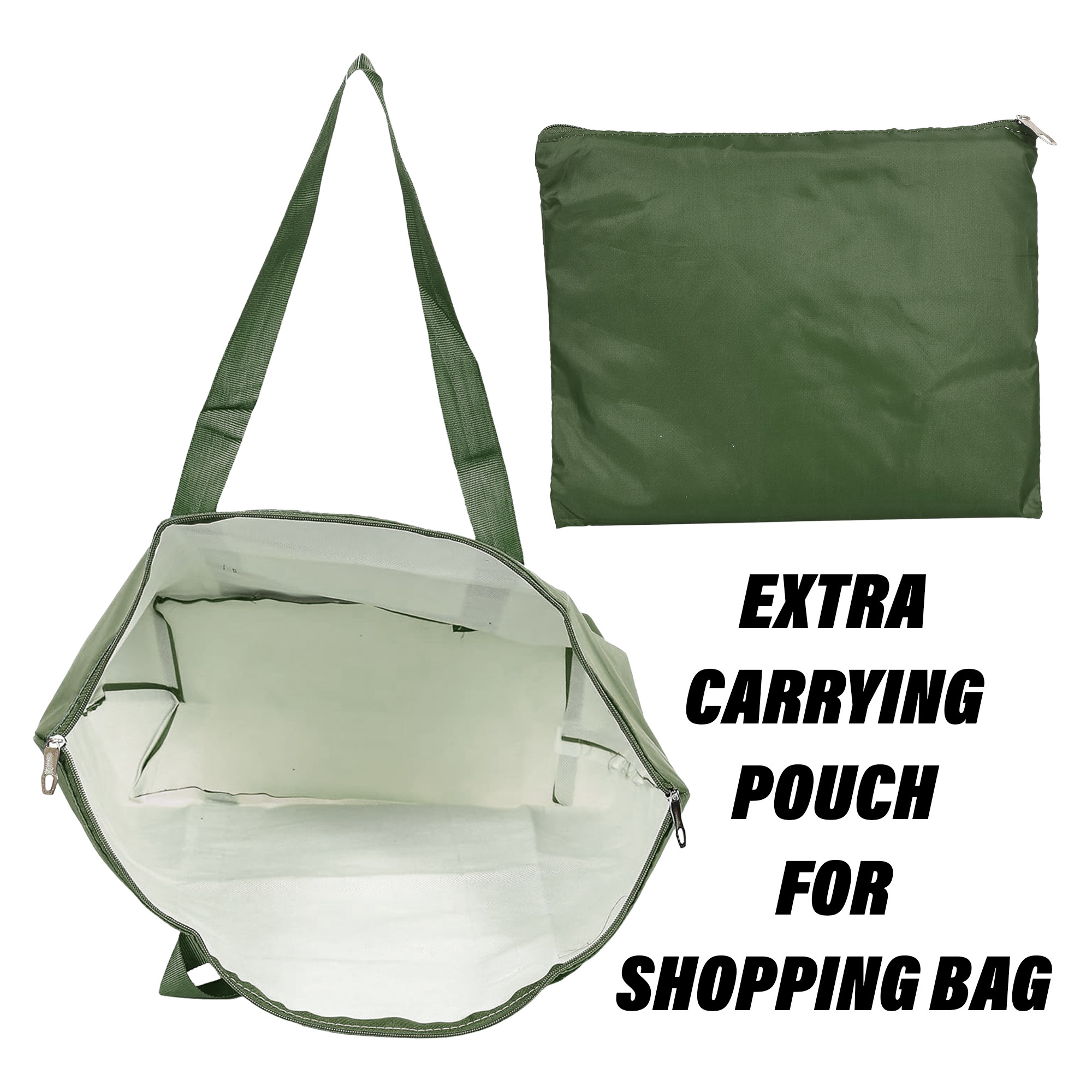 Kuber Industries Storage Bag | Clothes Storage Bag | Storage Bag with Handle | Parachute Shopping Bag | Grocery Hand Bag | Foldable Storage Bag | Lining Front Pocket | Green