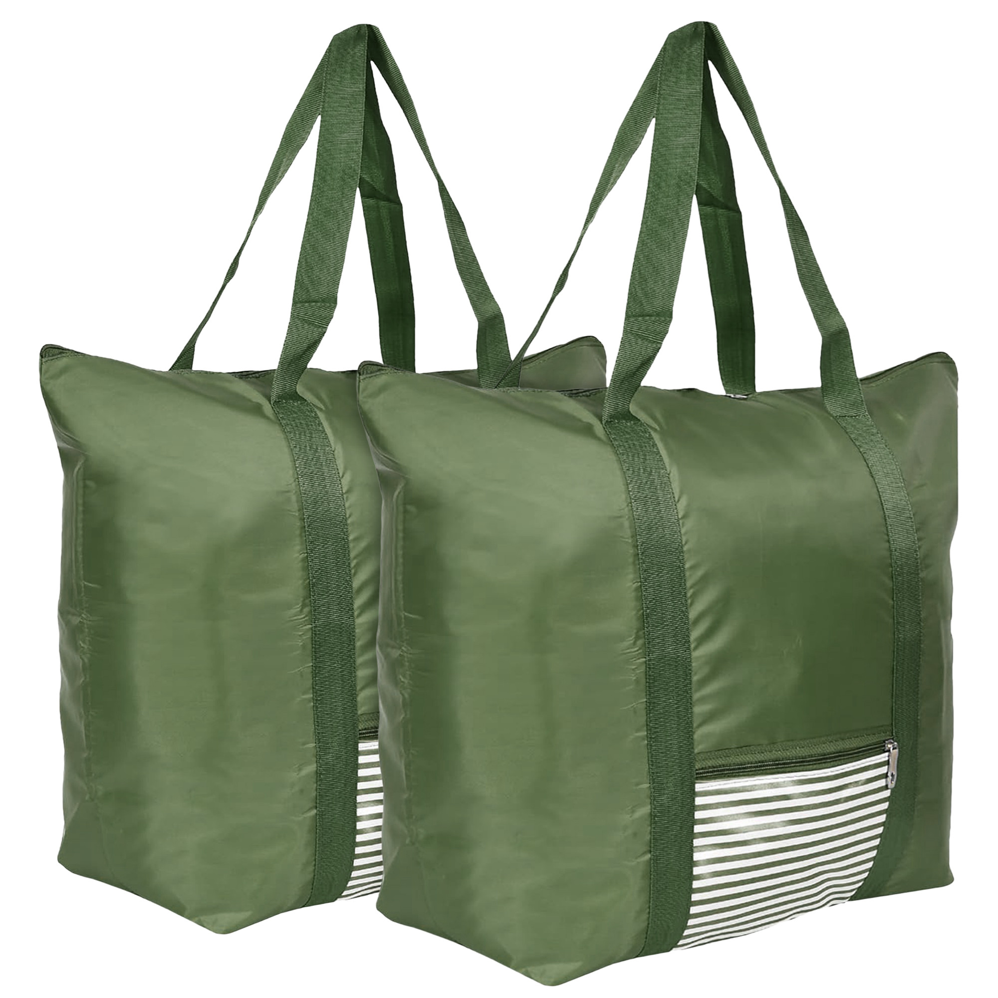 Kuber Industries Storage Bag | Clothes Storage Bag | Storage Bag with Handle | Parachute Shopping Bag | Grocery Hand Bag | Foldable Storage Bag | Lining Front Pocket | Green