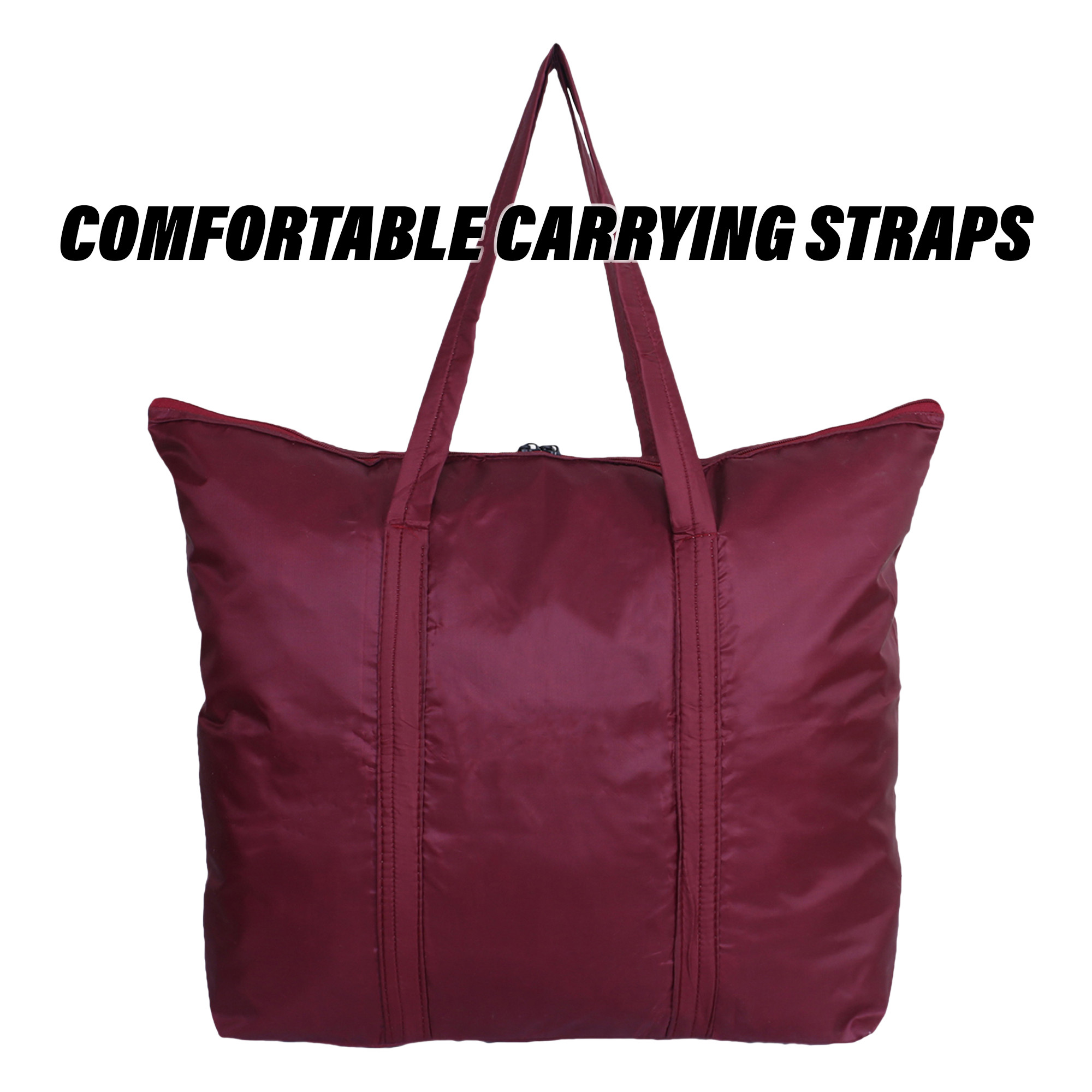 Kuber Industries Storage Bag | Clothes Storage Bag | Storage Bag with Handle | Parachute Shopping Bag | Grocery Hand Bag | Foldable Storage Bag | Front Pocket Storage Bag | Maroon