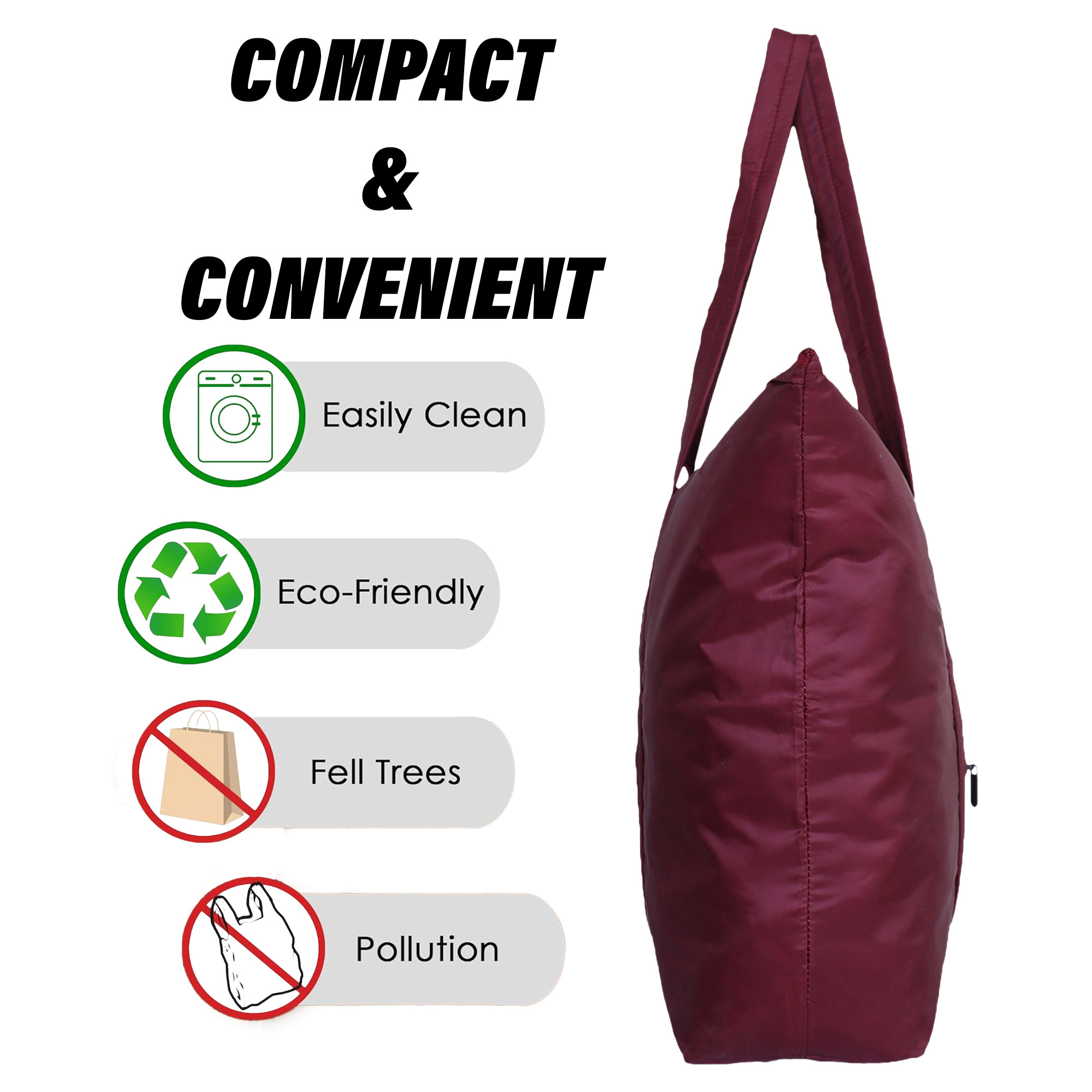 Kuber Industries Storage Bag | Clothes Storage Bag | Storage Bag with Handle | Parachute Shopping Bag | Grocery Hand Bag | Foldable Storage Bag | Front Pocket Storage Bag | Maroon