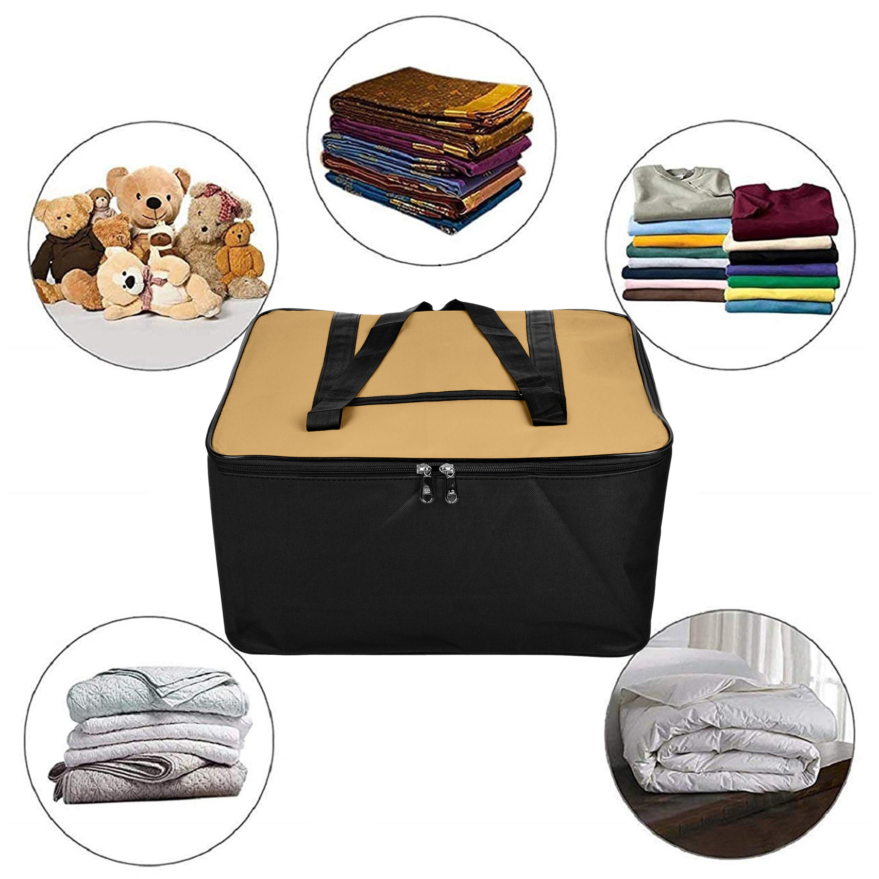 Kuber Industries Storage Bag | Clothes Storage Bag | Underbed Storage Bag | Zip Closure Storage Bag | Wardrobe Organiser with Handle | Net Attachi Bag | Large | Beige