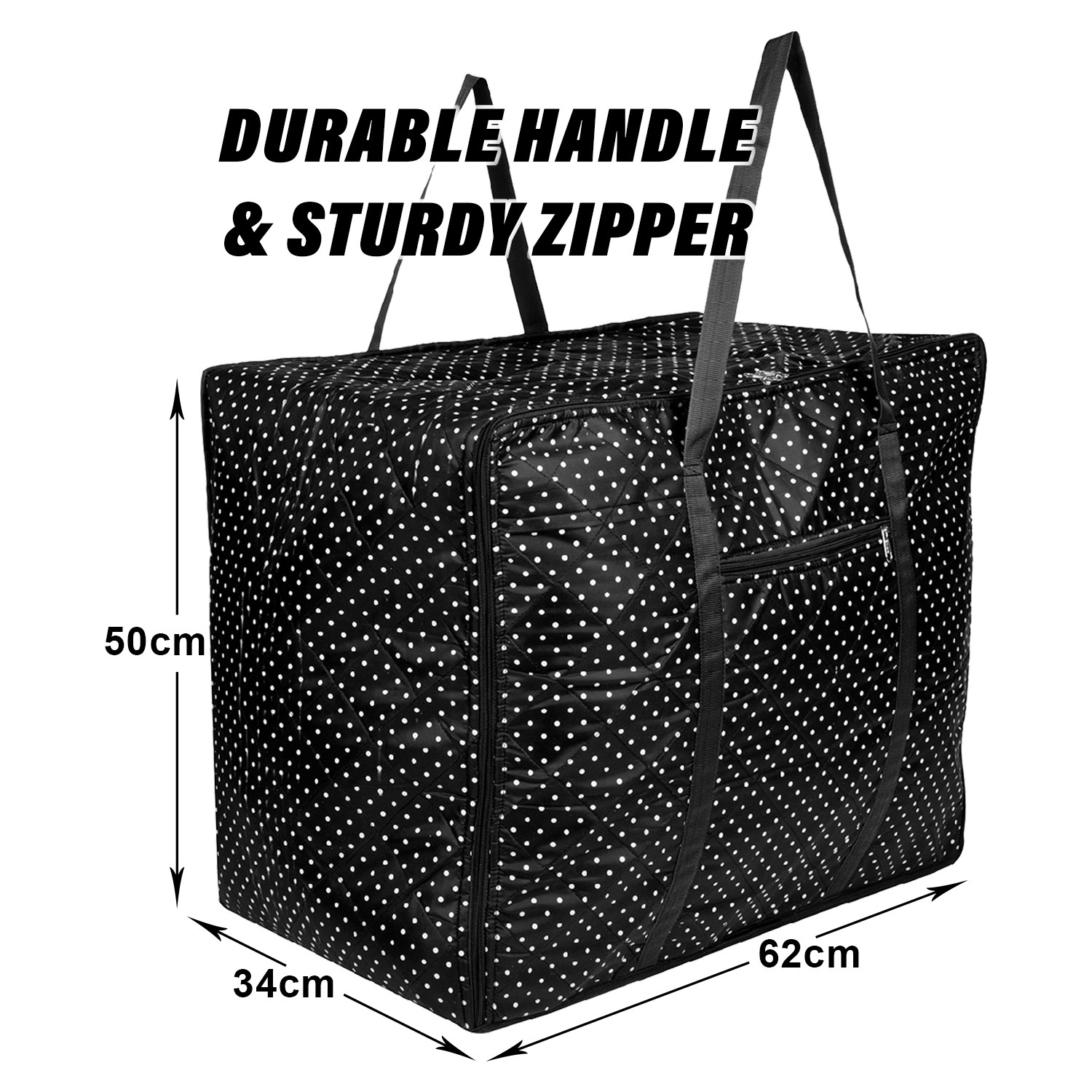 Kuber Industries Storage Bag | Polyester Travel Duffle Bag | Foldable Underbed Storage Bag | Dot Print Storage Bag For Clothes with Handle | Large | Black