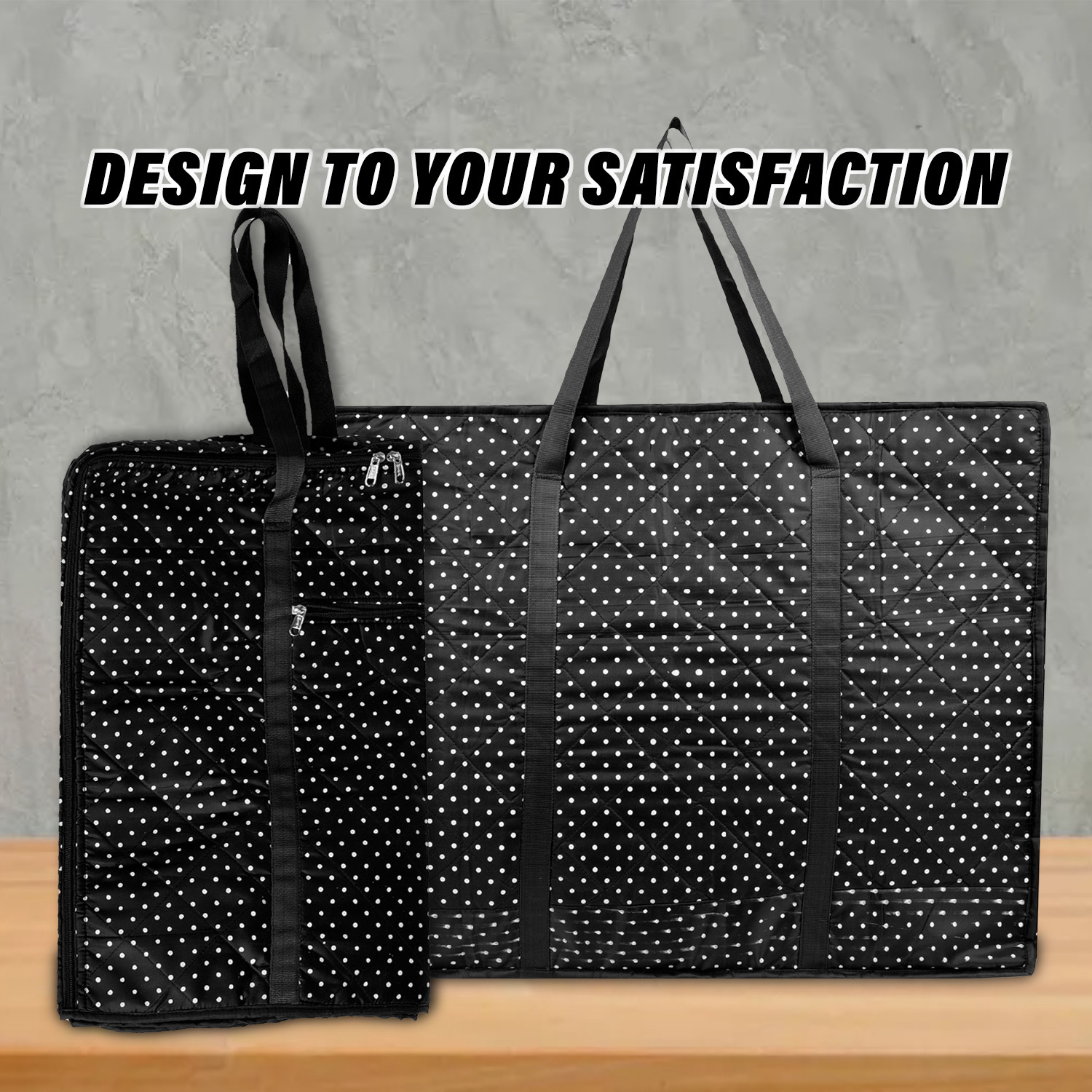 Kuber Industries Storage Bag | Polyester Travel Duffle Bag | Foldable Underbed Storage Bag | Dot Print Storage Bag For Clothes with Handle | Large | Black