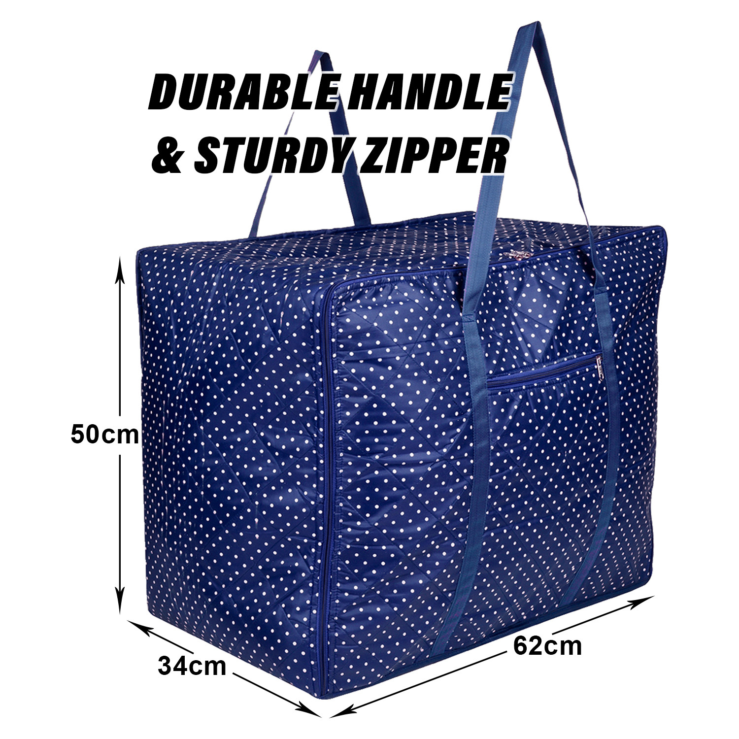 Kuber Industries Storage Bag | Polyester Travel Duffle Bag | Foldable Underbed Storage Bag | Dot Print Storage Bag For Clothes with Handle | Large | Blue