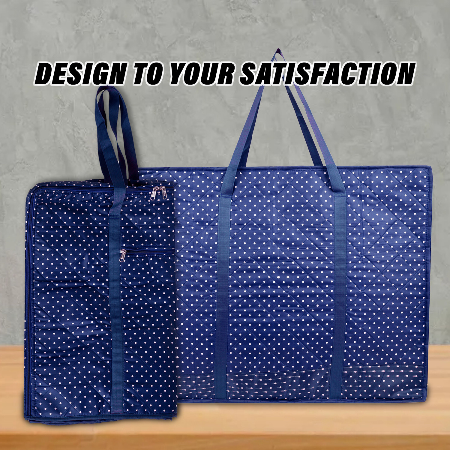 Kuber Industries Storage Bag | Polyester Travel Duffle Bag | Foldable Underbed Storage Bag | Dot Print Storage Bag For Clothes with Handle | Large | Blue