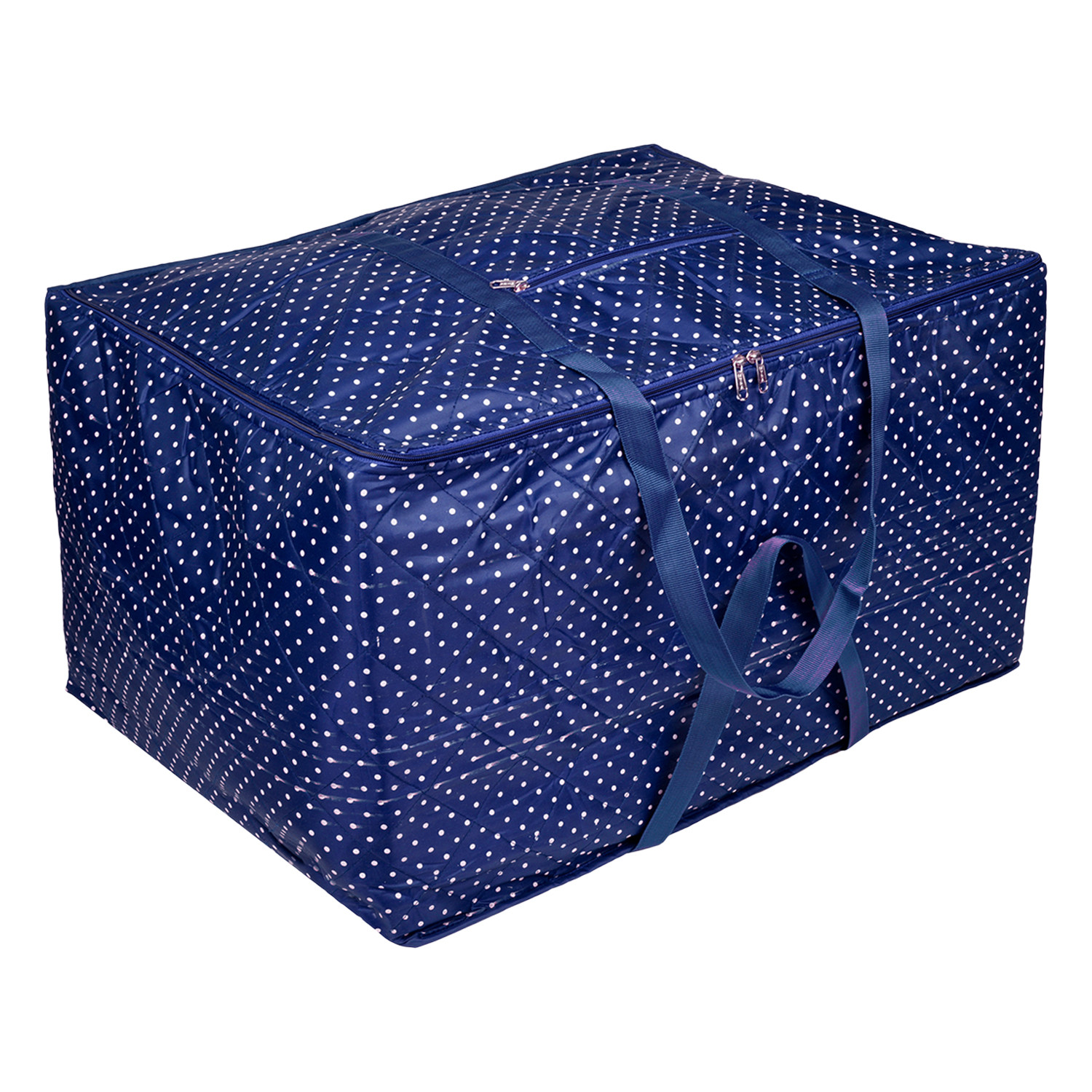 Kuber Industries Storage Bag | Polyester Travel Duffle Bag | Foldable Underbed Storage Bag | Dot Print Storage Bag For Clothes with Handle | Large | Blue