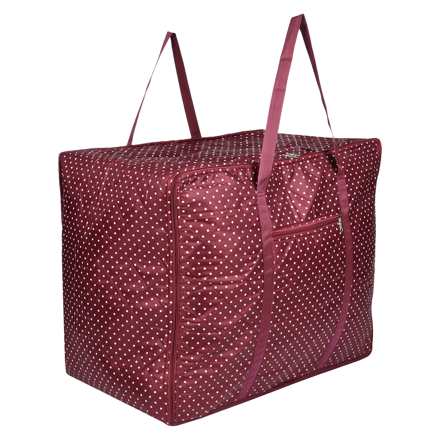 Kuber Industries Storage Bag  Polyester Travel Duffle Bag  Foldable Underbed Storage Bag  Dot Print Storage Bag For Clothes with Handle  Large  Maroon